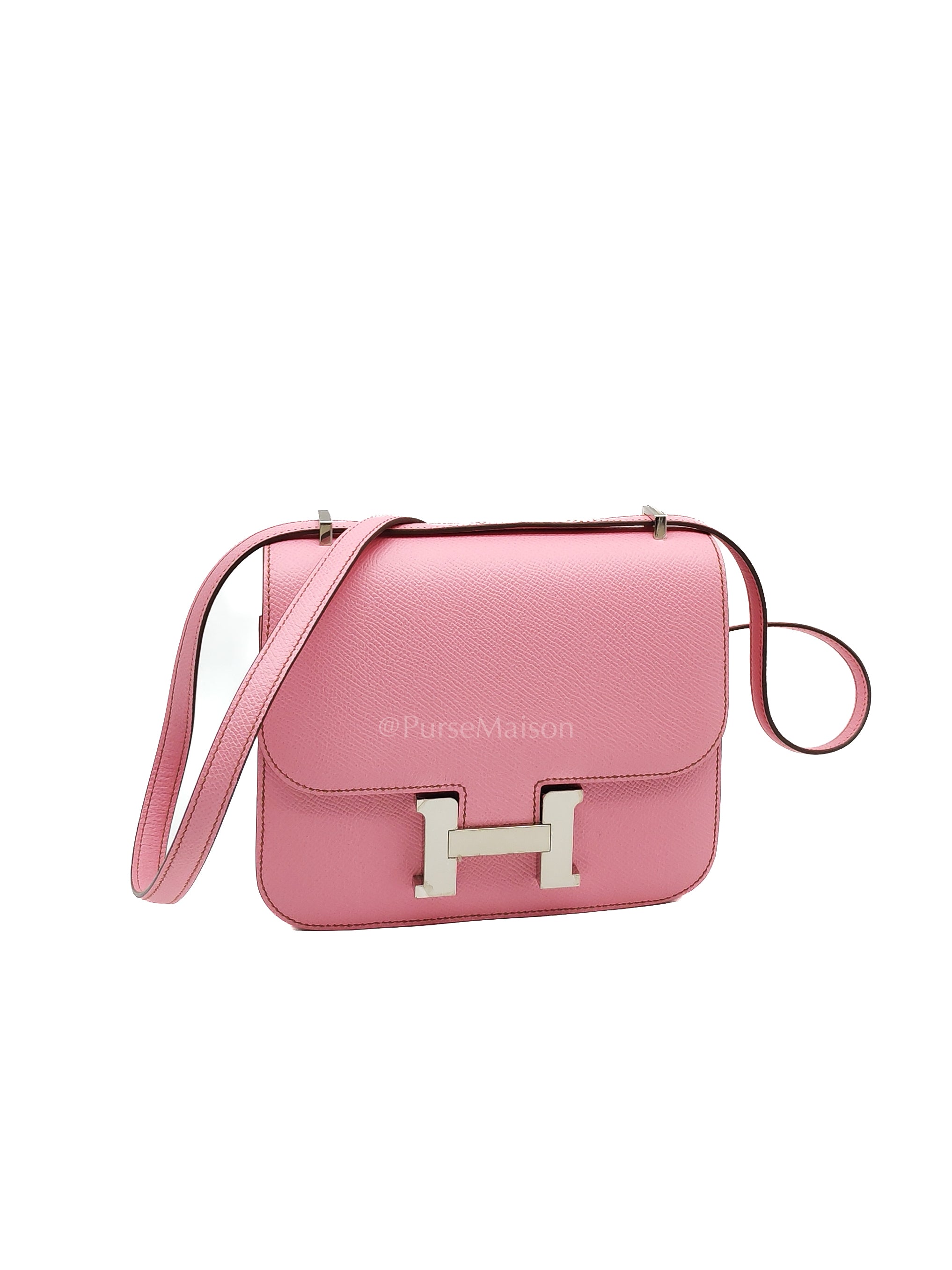 Constance 18 Bubble Gum Pink Epsom Leather in Palladium Hardware Stamp Z(2021) | Purse Maison Luxury Bags Shop