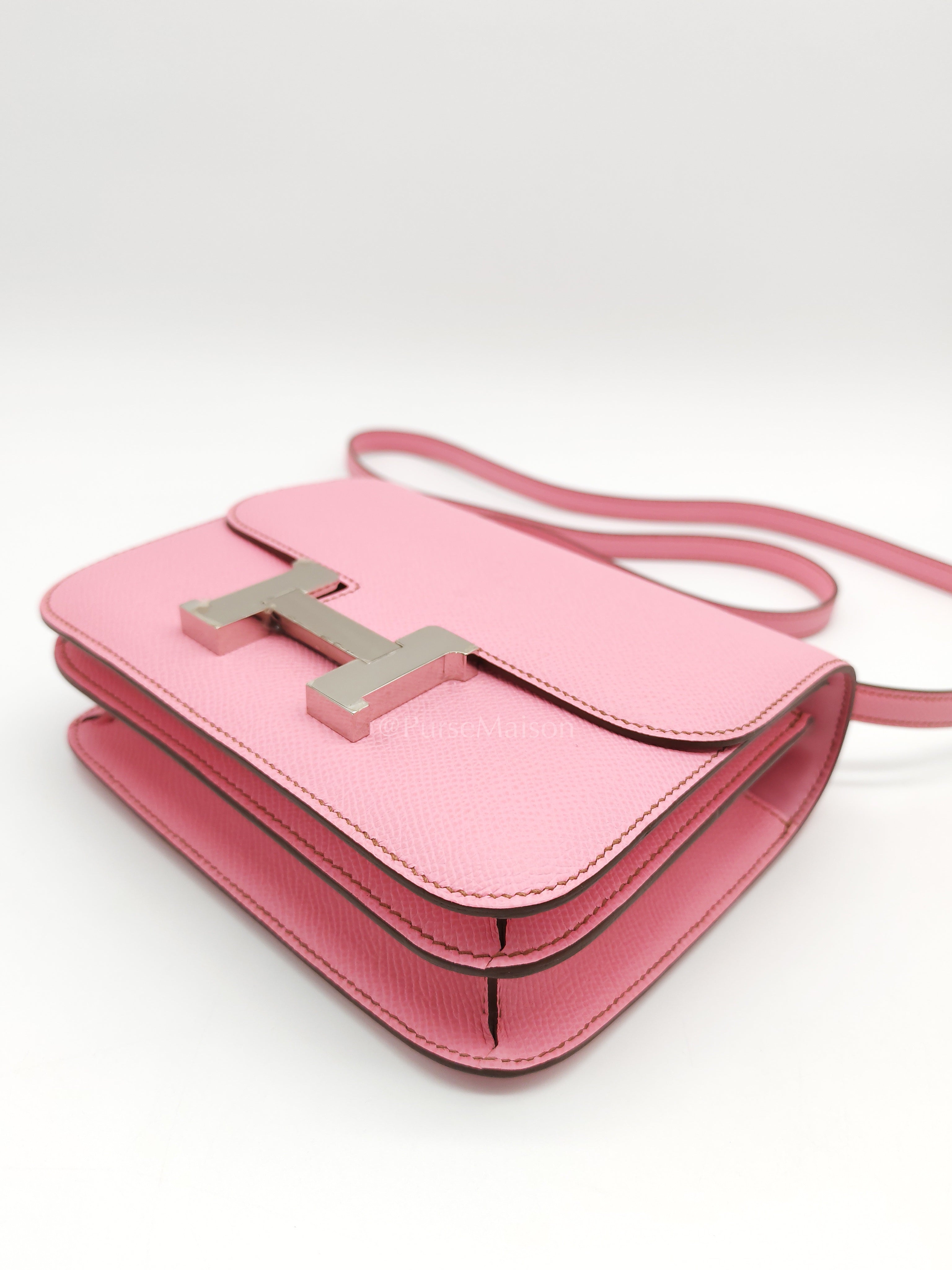 Constance 18 Bubble Gum Pink Epsom Leather in Palladium Hardware Stamp Z(2021) | Purse Maison Luxury Bags Shop