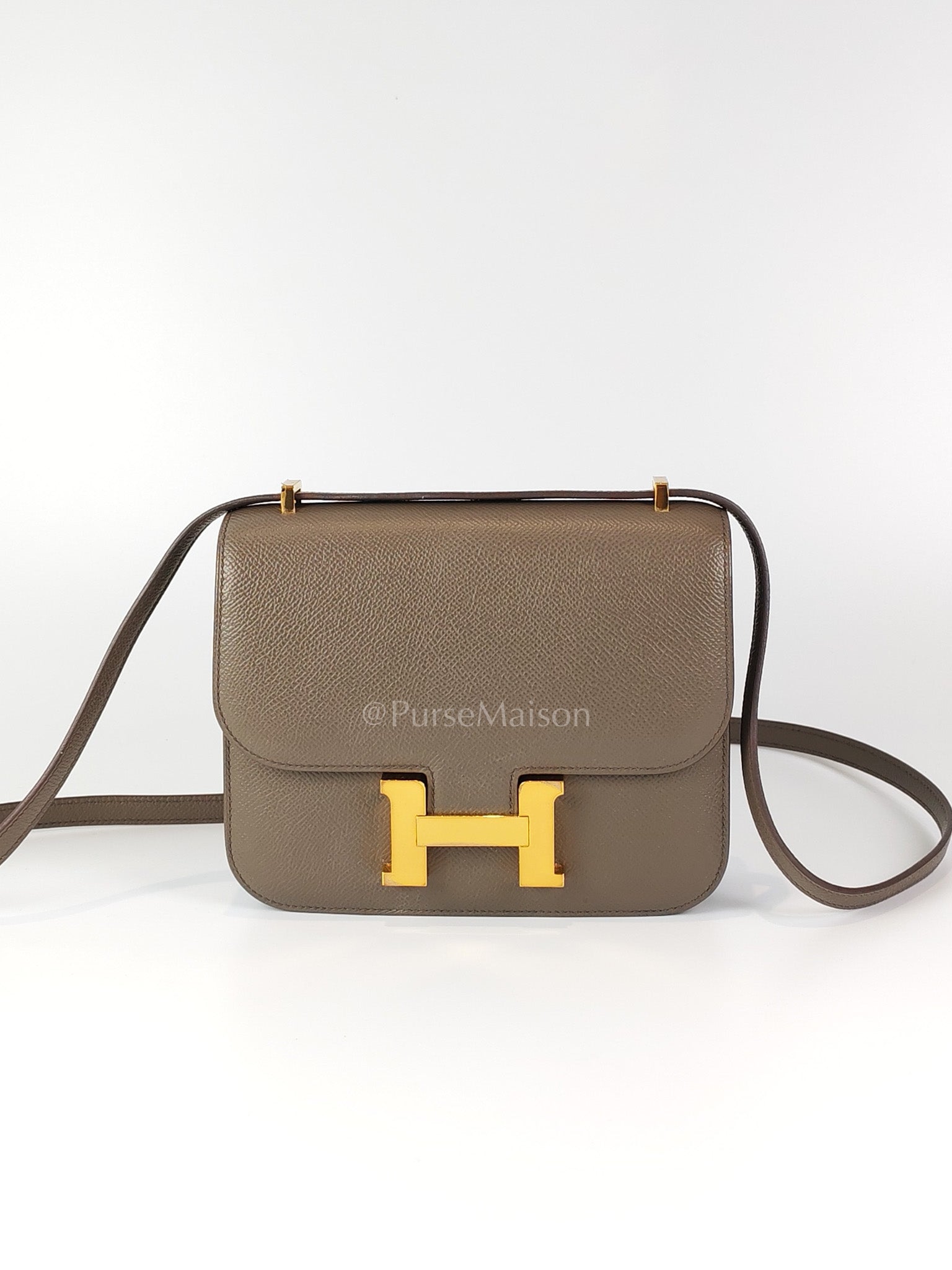 Constance 18 Gris Etain in Epsom Leather and Gold Hardware Stamp Z (2021) | Purse Maison Luxury Bags Shop