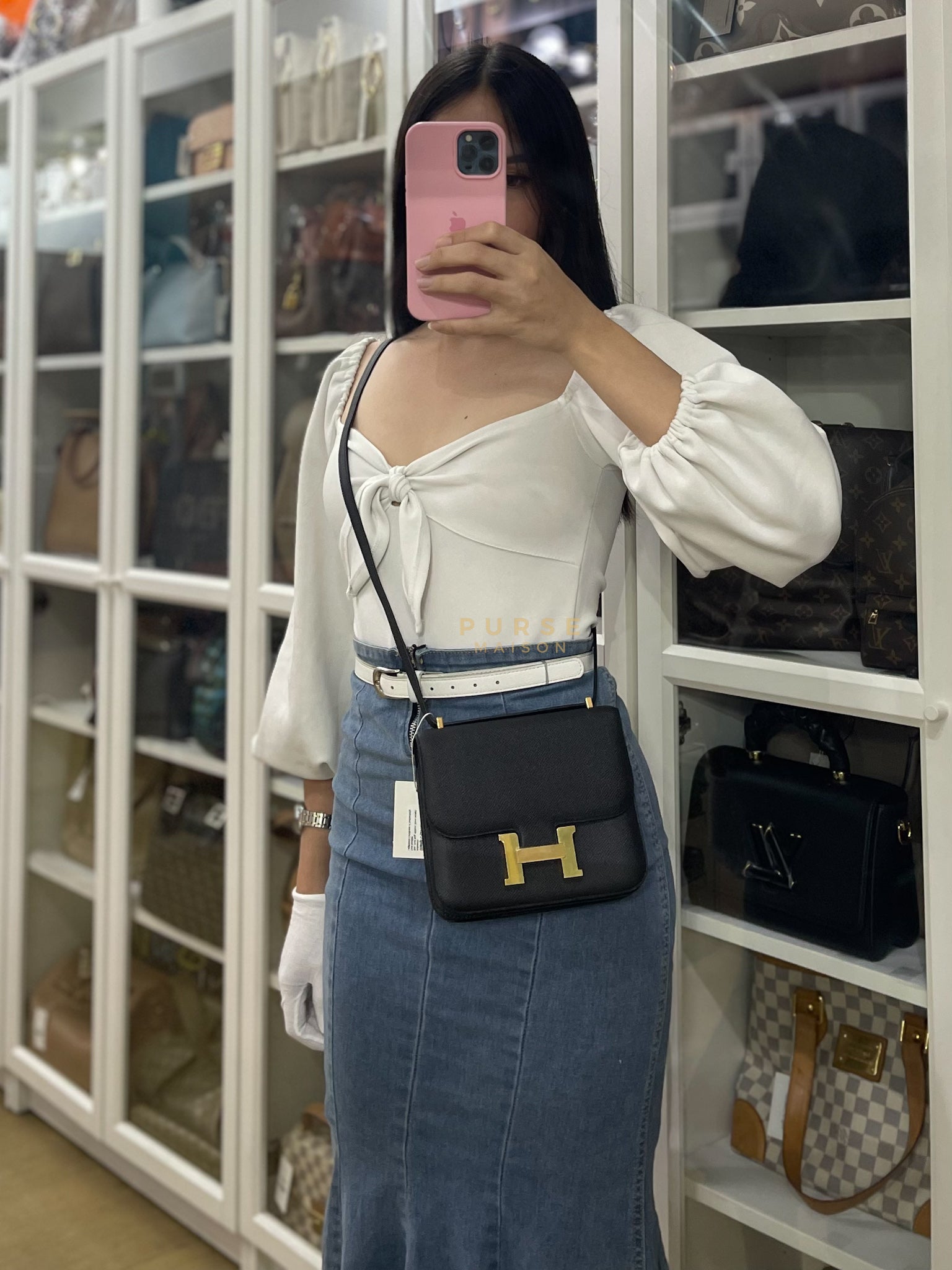 Constance 18 in Black Epsom Leather and Gold Hardware Stamp C (2018) | Purse Maison Luxury Bags Shop