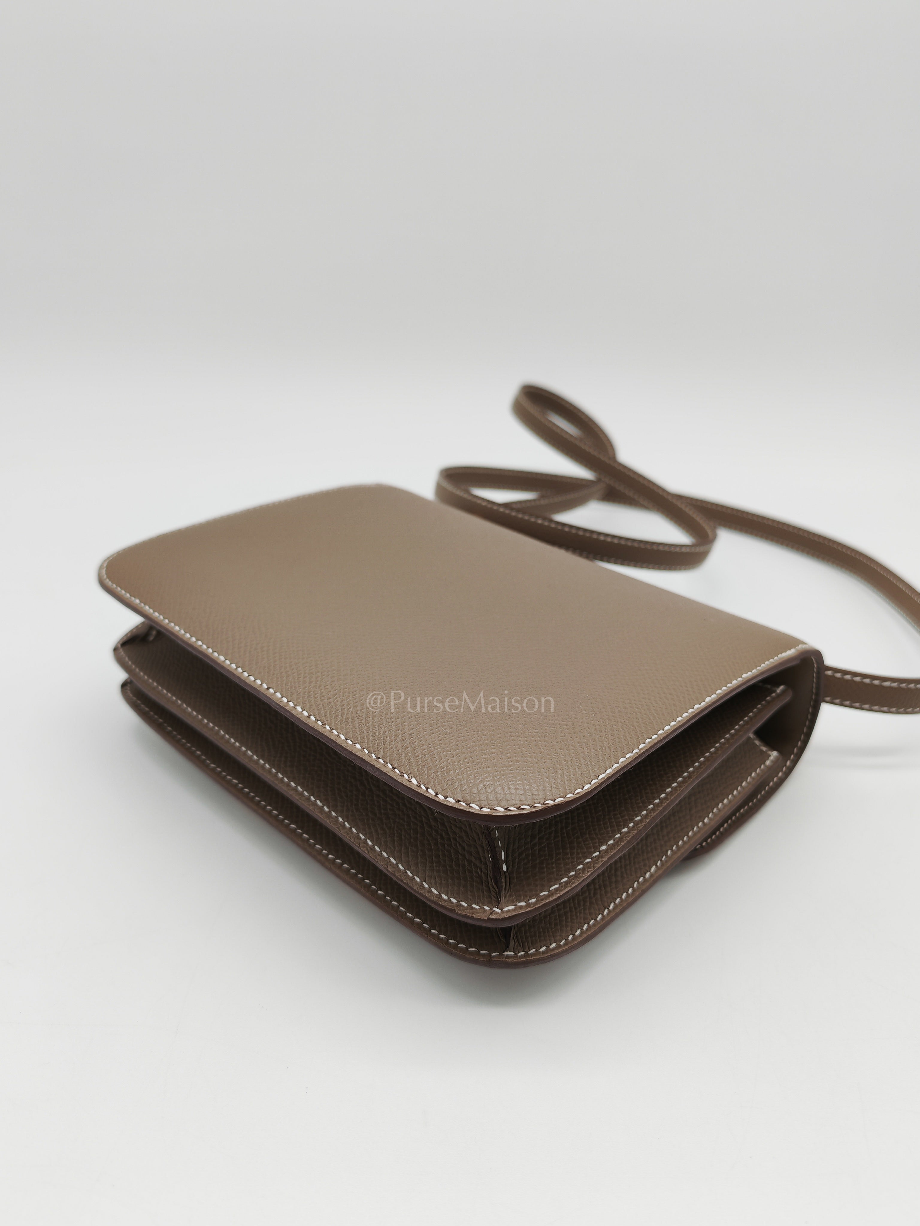 Constance 18 in Etoupe Epsom Leather and Rose Gold Hardware Stamp B (2023) | Purse Maison Luxury Bags Shop