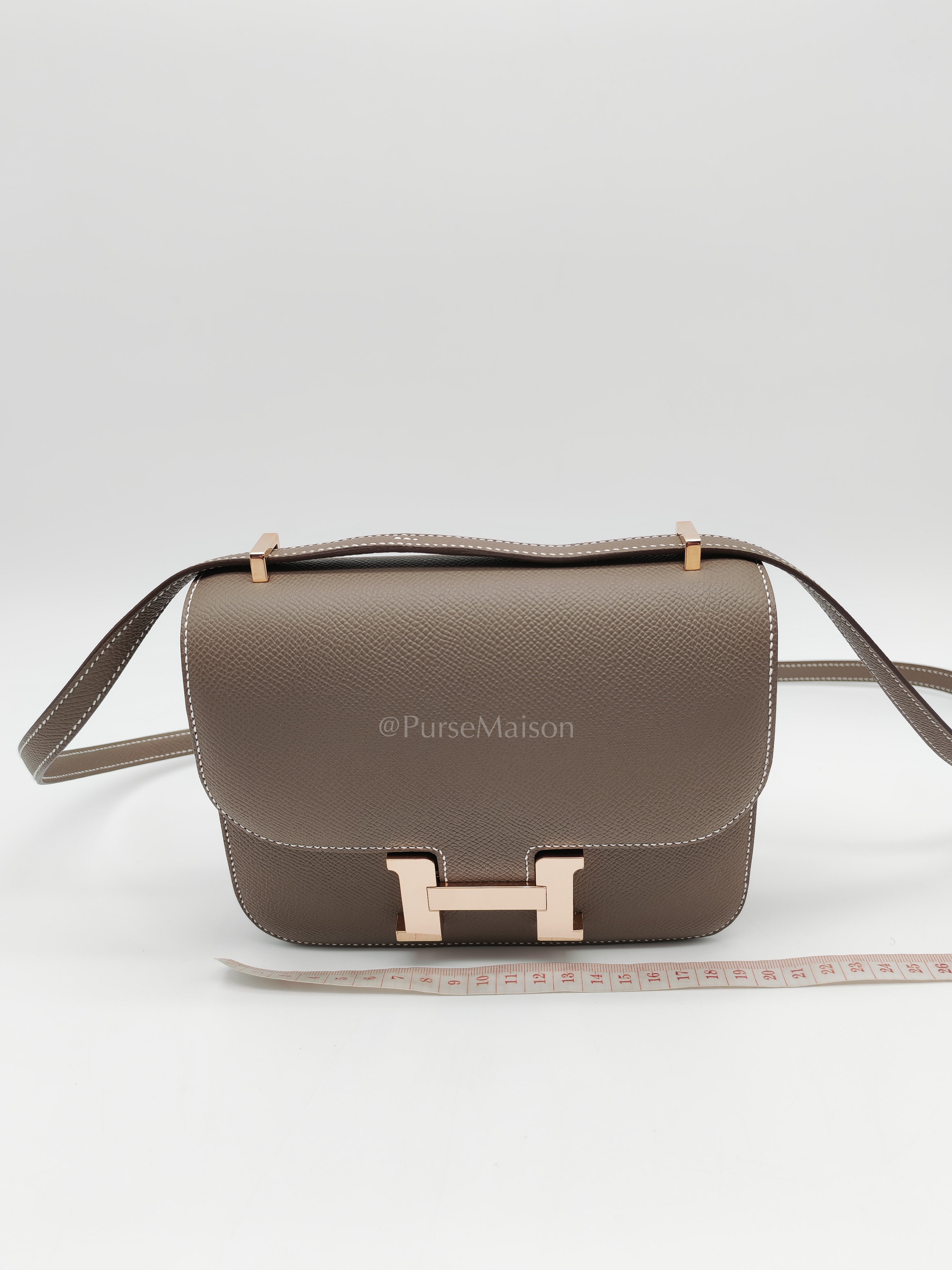 Constance 18 in Etoupe Epsom Leather and Rose Gold Hardware Stamp B (2023) | Purse Maison Luxury Bags Shop