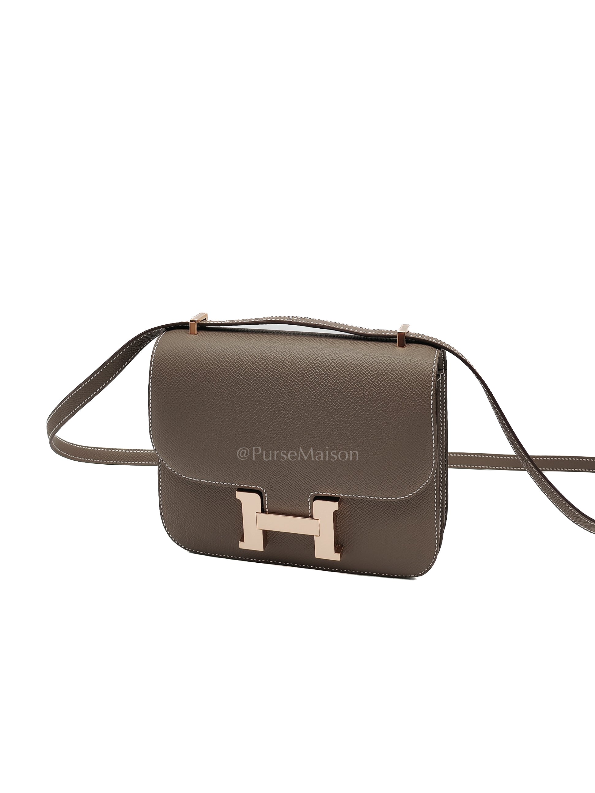 Constance 18 in Etoupe Epsom Leather and Rose Gold Hardware Stamp B (2023) | Purse Maison Luxury Bags Shop