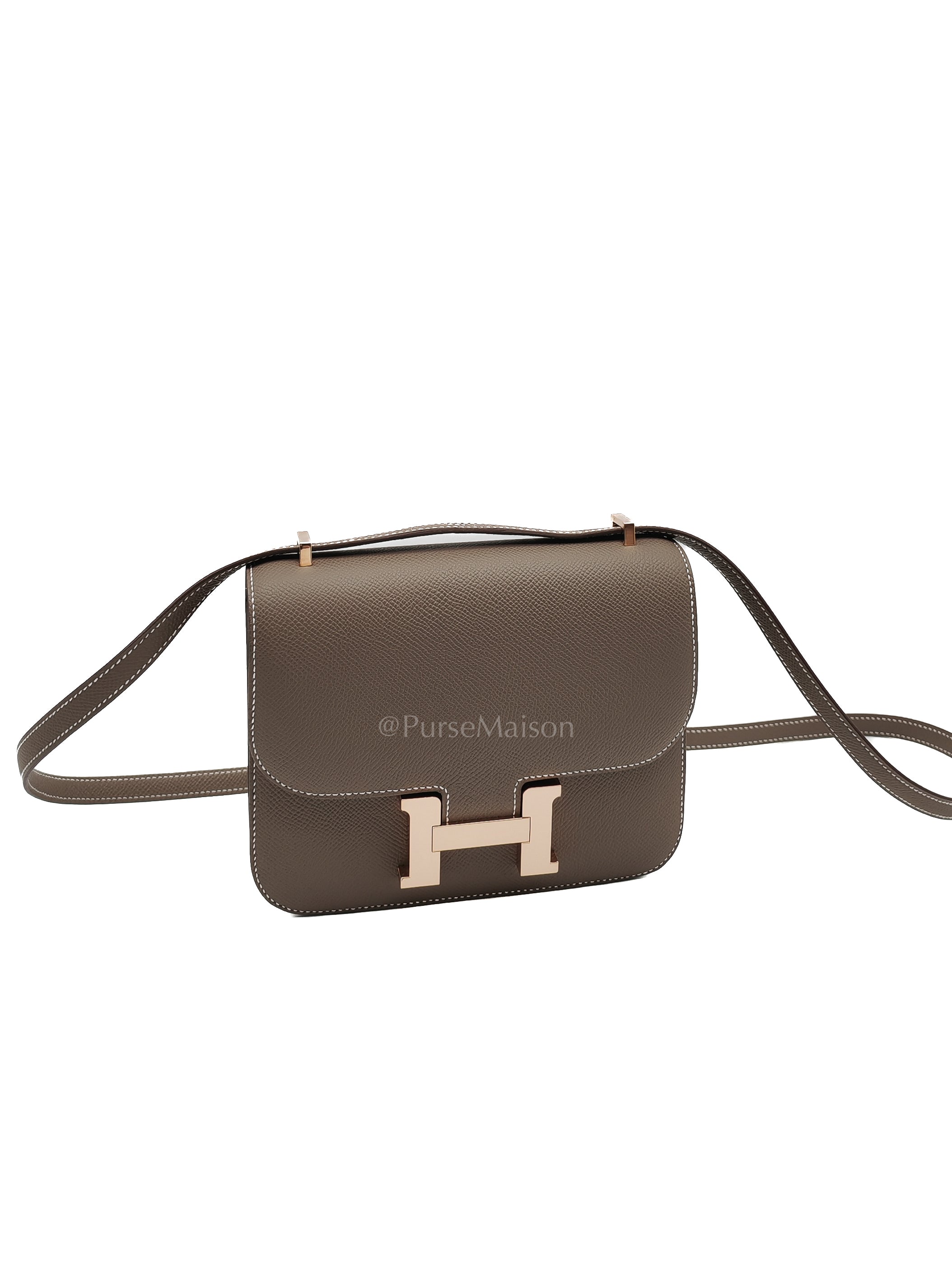 Constance 18 in Etoupe Epsom Leather and Rose Gold Hardware Stamp B (2023) | Purse Maison Luxury Bags Shop