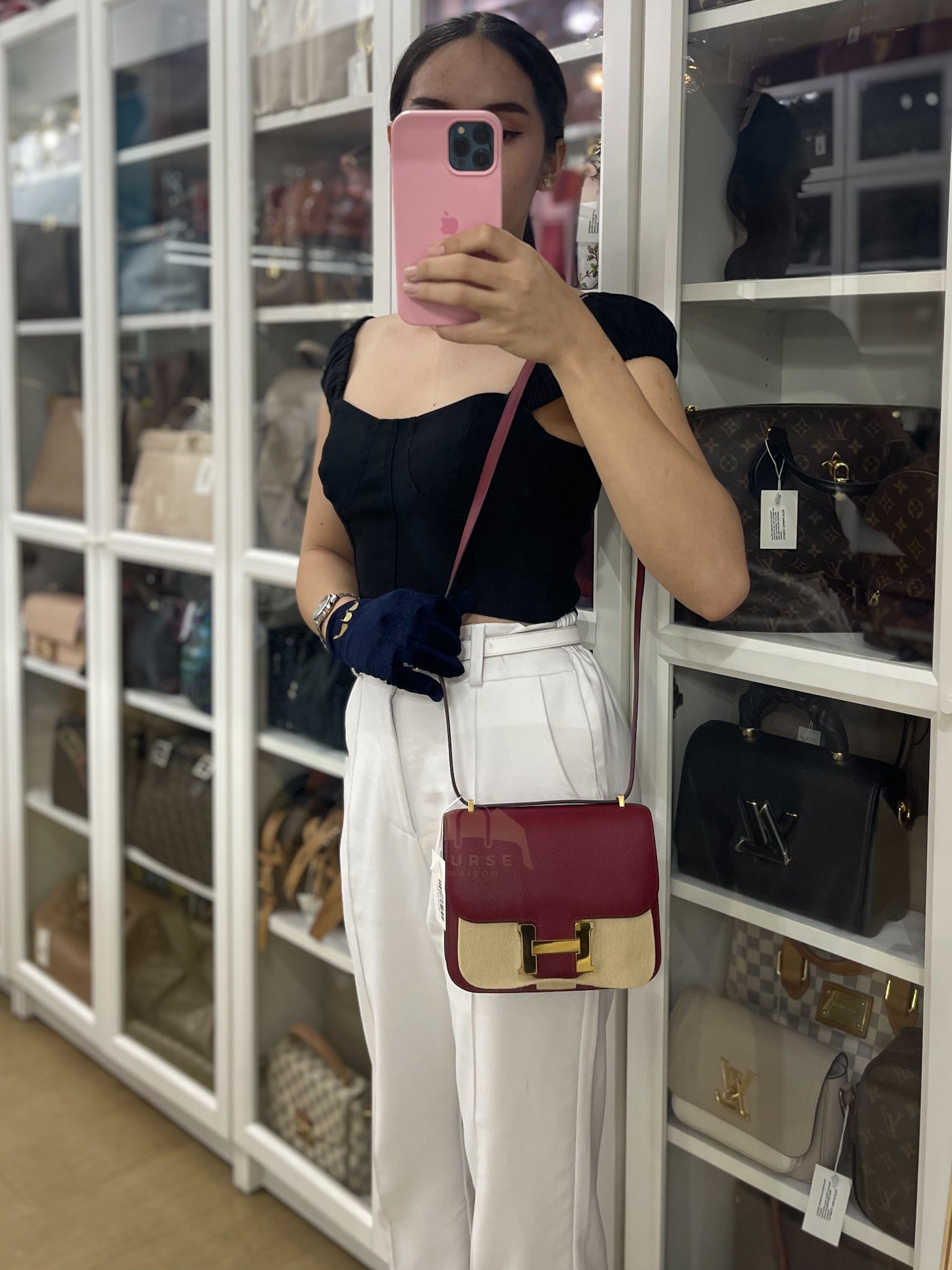 Constance 18 in Rouge Grenat Epsom Leather and Gold Hardware Stamp U (2022) | Purse Maison Luxury Bags Shop