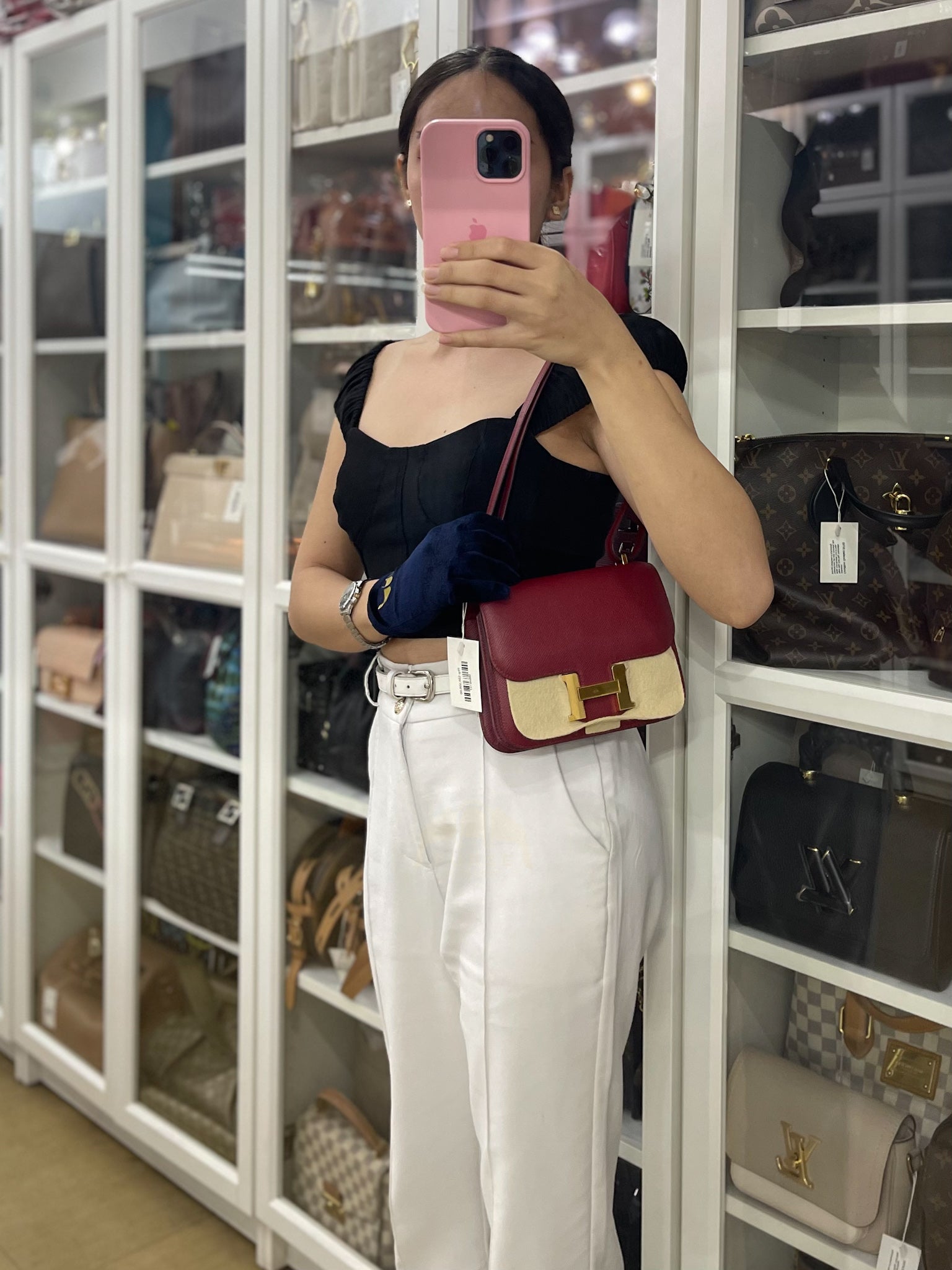 Constance 18 in Rouge Grenat Epsom Leather and Gold Hardware Stamp U (2022) | Purse Maison Luxury Bags Shop