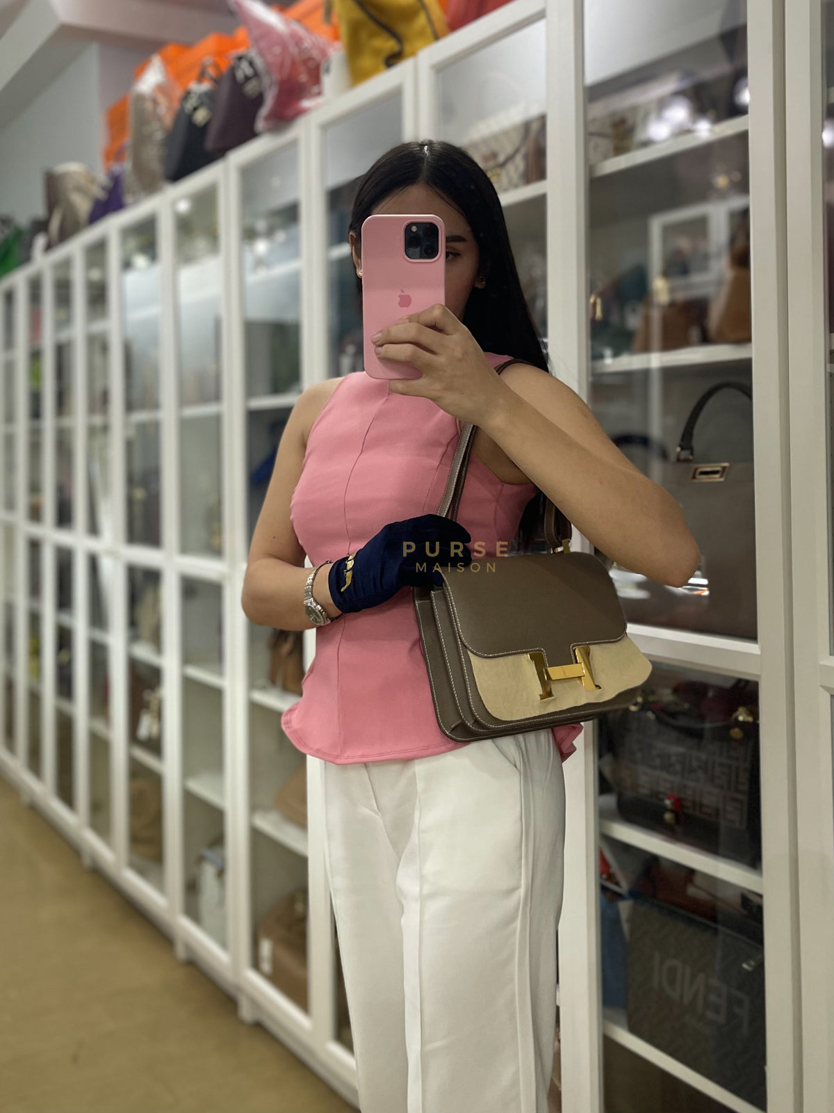 Constance 24 Etoupe in Epsom Leather and Gold Hardware Stamp C (2018) | Purse Maison Luxury Bags Shop