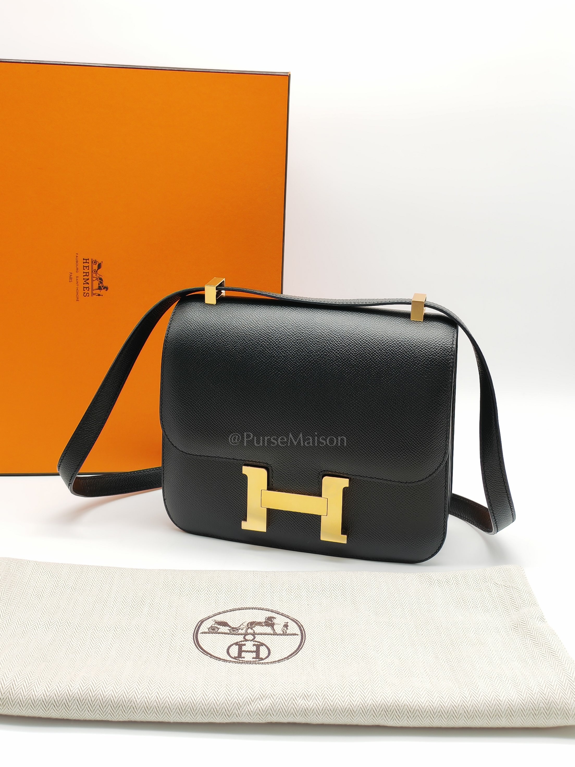 Constance 24 in Black Epsom Leather and Gold Hardware Stamp Y (2020) | Purse Maison Luxury Bags Shop