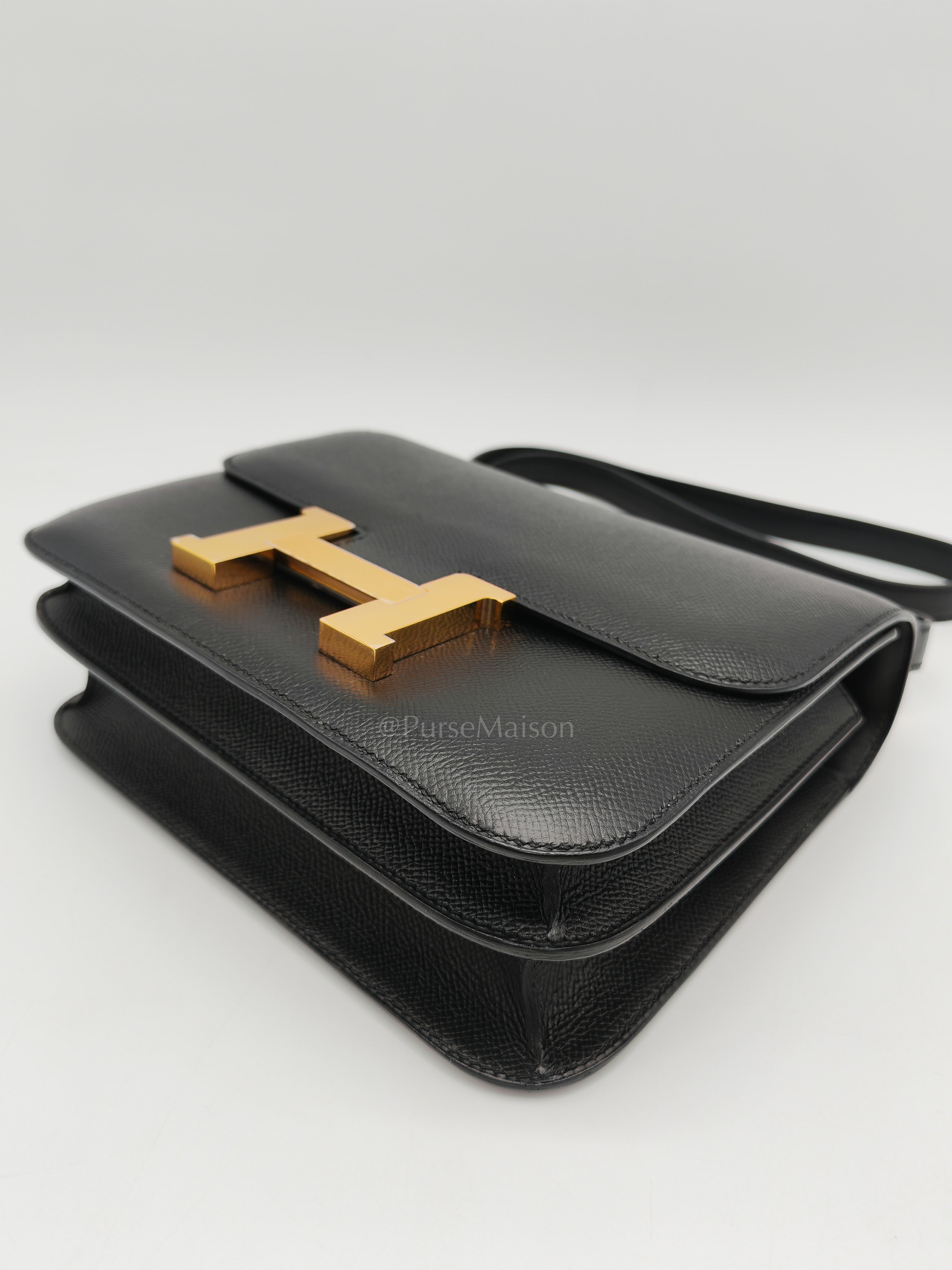 Constance 24 in Black Epsom Leather and Gold Hardware Stamp Y (2020) | Purse Maison Luxury Bags Shop
