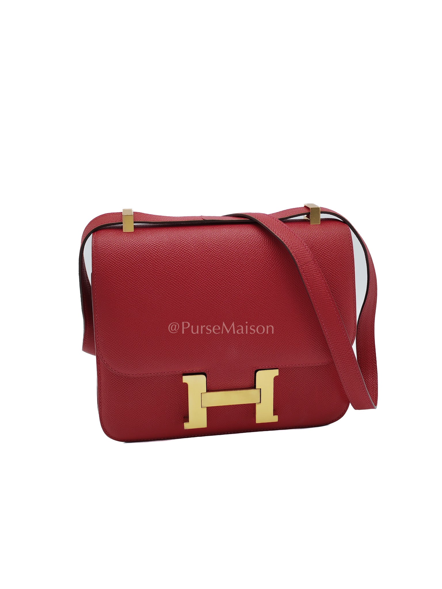 Constance 24 in Red Epsom Leather and Gold Hardware Stamp X (2016) | Purse Maison Luxury Bags Shop