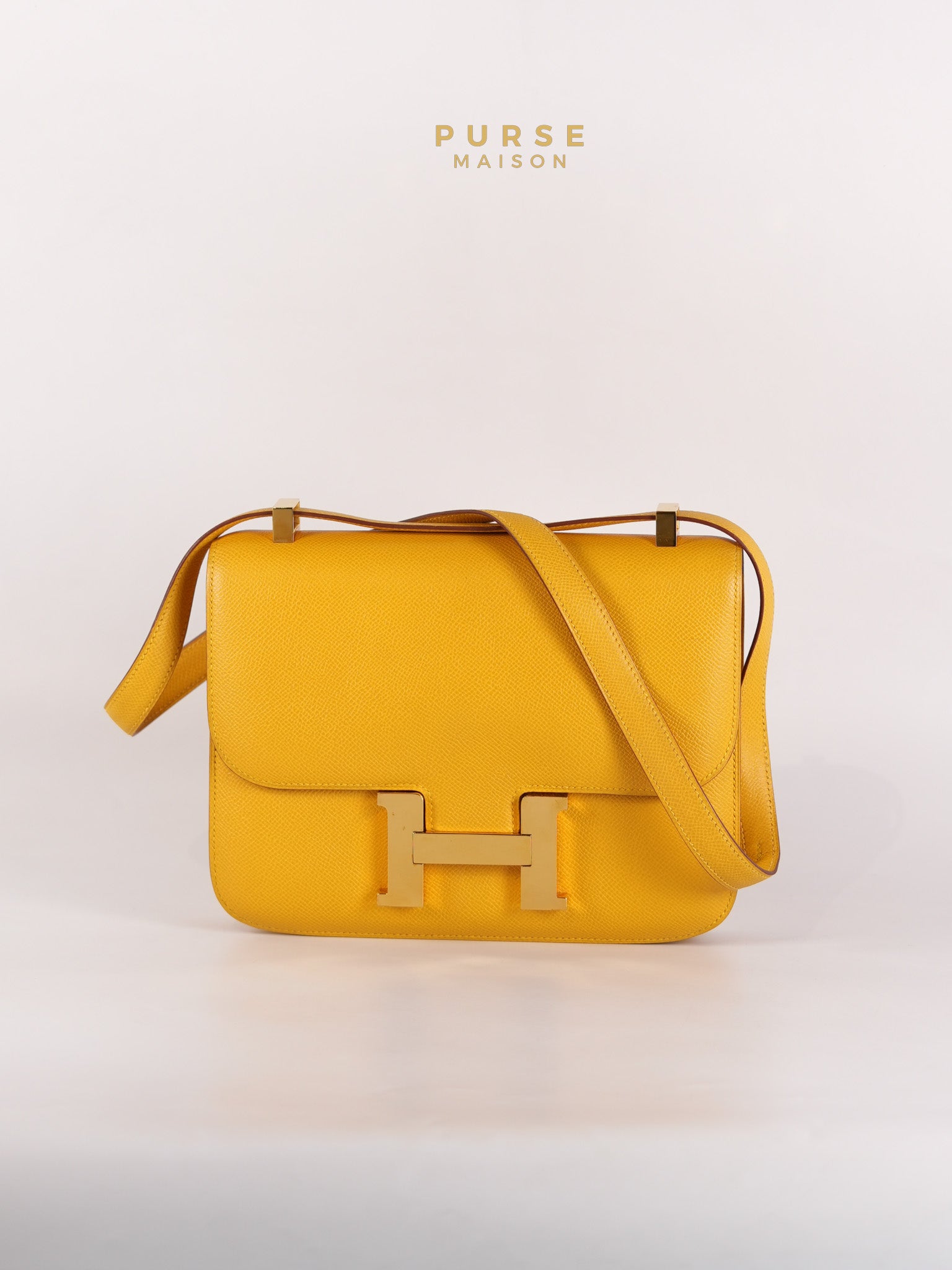 Constance 24 Jaune in Epsom Leather and Gold Hardware Stamp C Square (1999) | Purse Maison Luxury Bags Shop