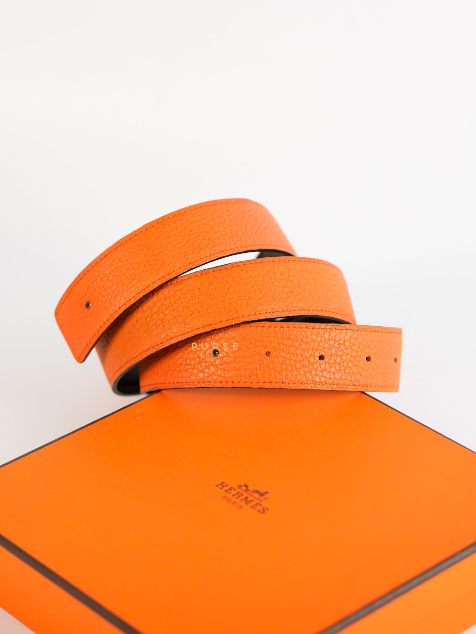 Constance Belt Reversible Leather Strap (Orange/Chocolat) (85) | Purse Maison Luxury Bags Shop