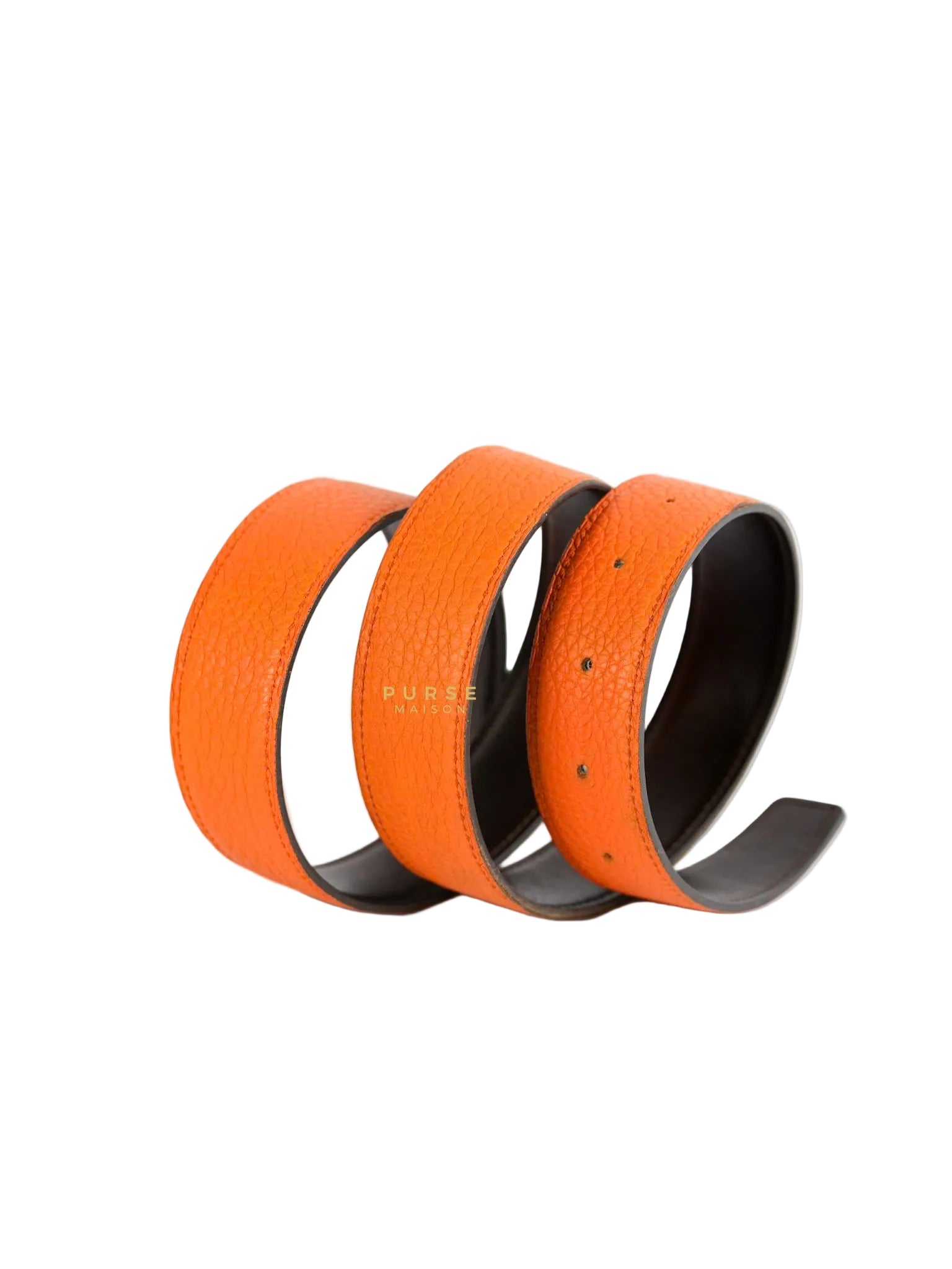 Constance Belt Reversible Leather Strap (Orange/Chocolat) (85) | Purse Maison Luxury Bags Shop