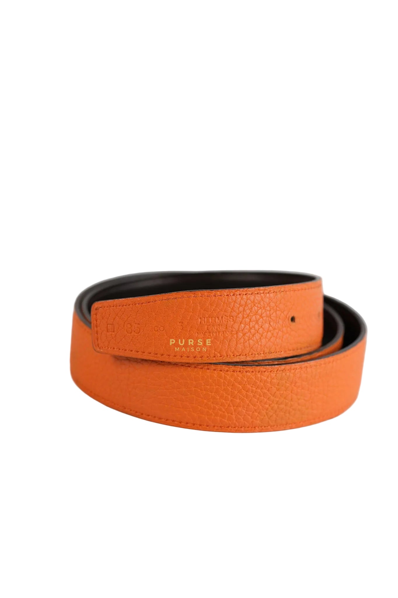 Constance Belt Reversible Leather Strap (Orange/Chocolat) (85) | Purse Maison Luxury Bags Shop