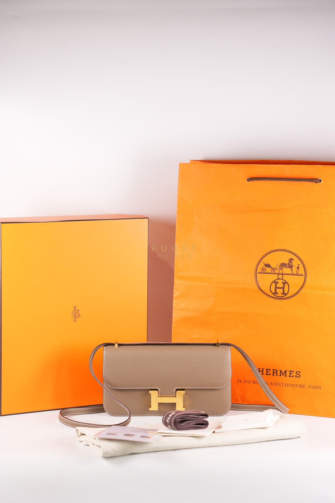 Constance Elan Etoupe In Epsom Leather and Gold Hardware Stamp W (2024) | Purse Maison Luxury Bags Shop