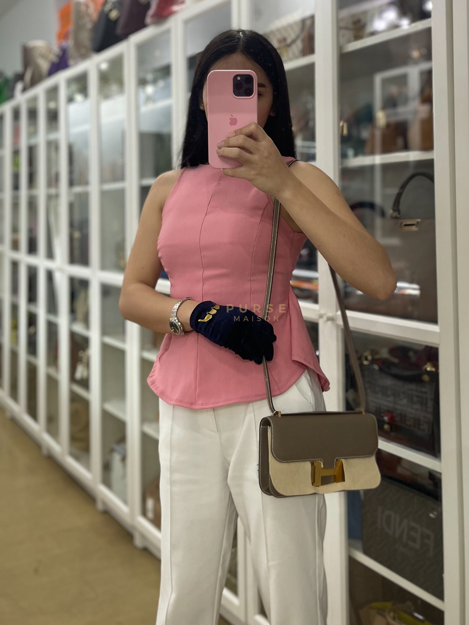 Constance Elan Etoupe In Epsom Leather and Gold Hardware Stamp W (2024) | Purse Maison Luxury Bags Shop