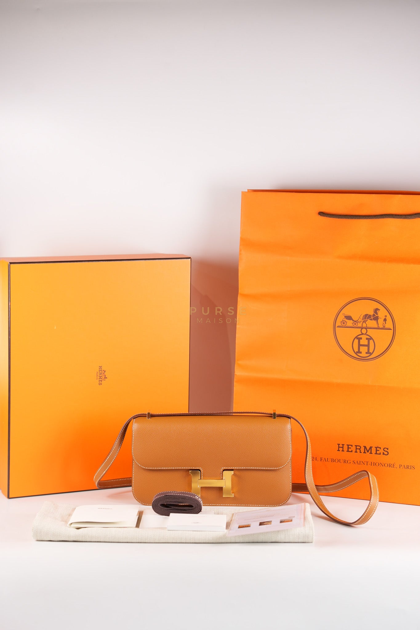 Constance Elan Gold Epsom Leather Gold Hardware Stamp W(2024) | Purse Maison Luxury Bags Shop