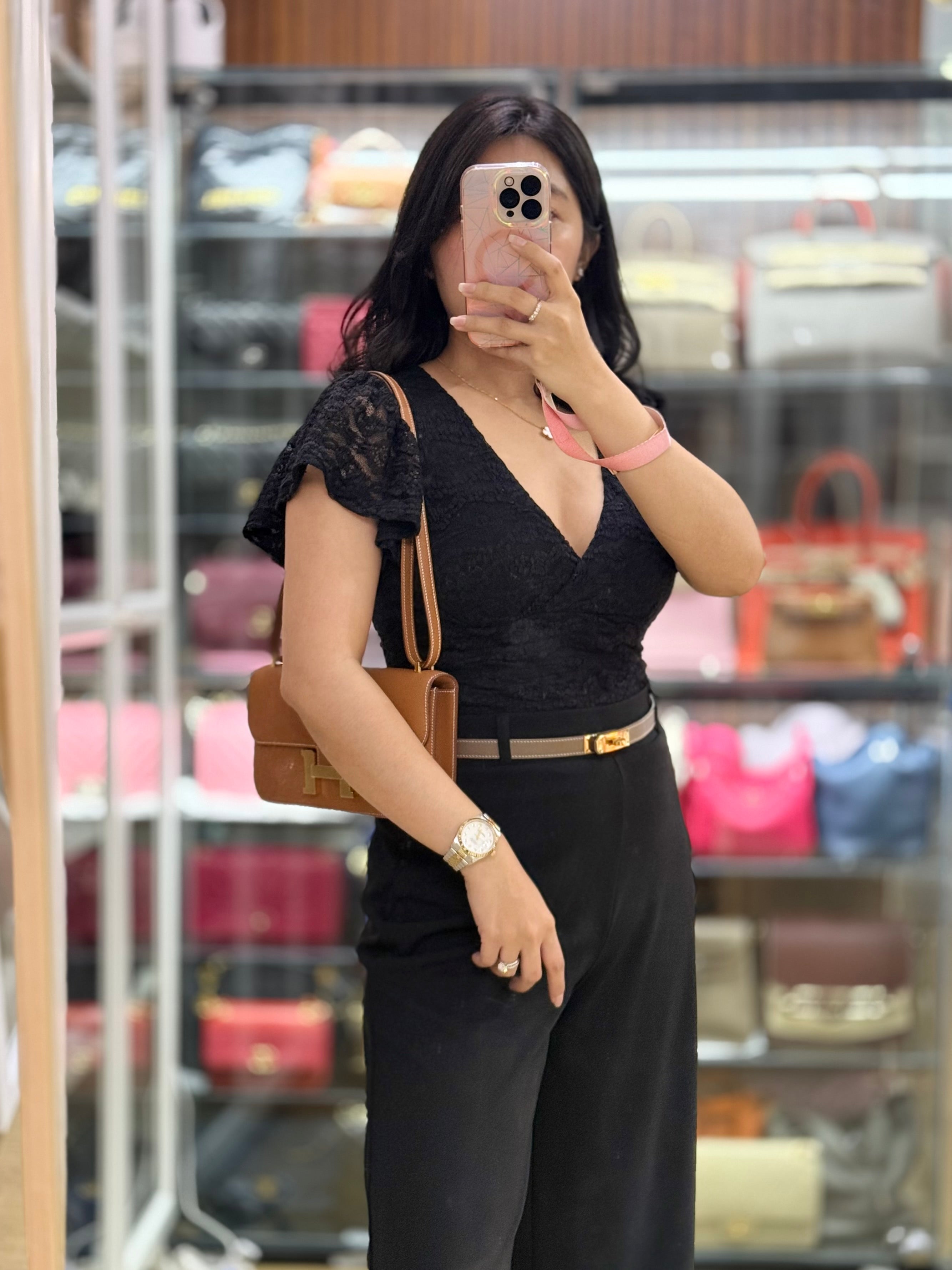 Constance Elan in Gold Epsom Leather with Gold Hardware Stamp K(2025) | Purse Maison Luxury Bags Shop