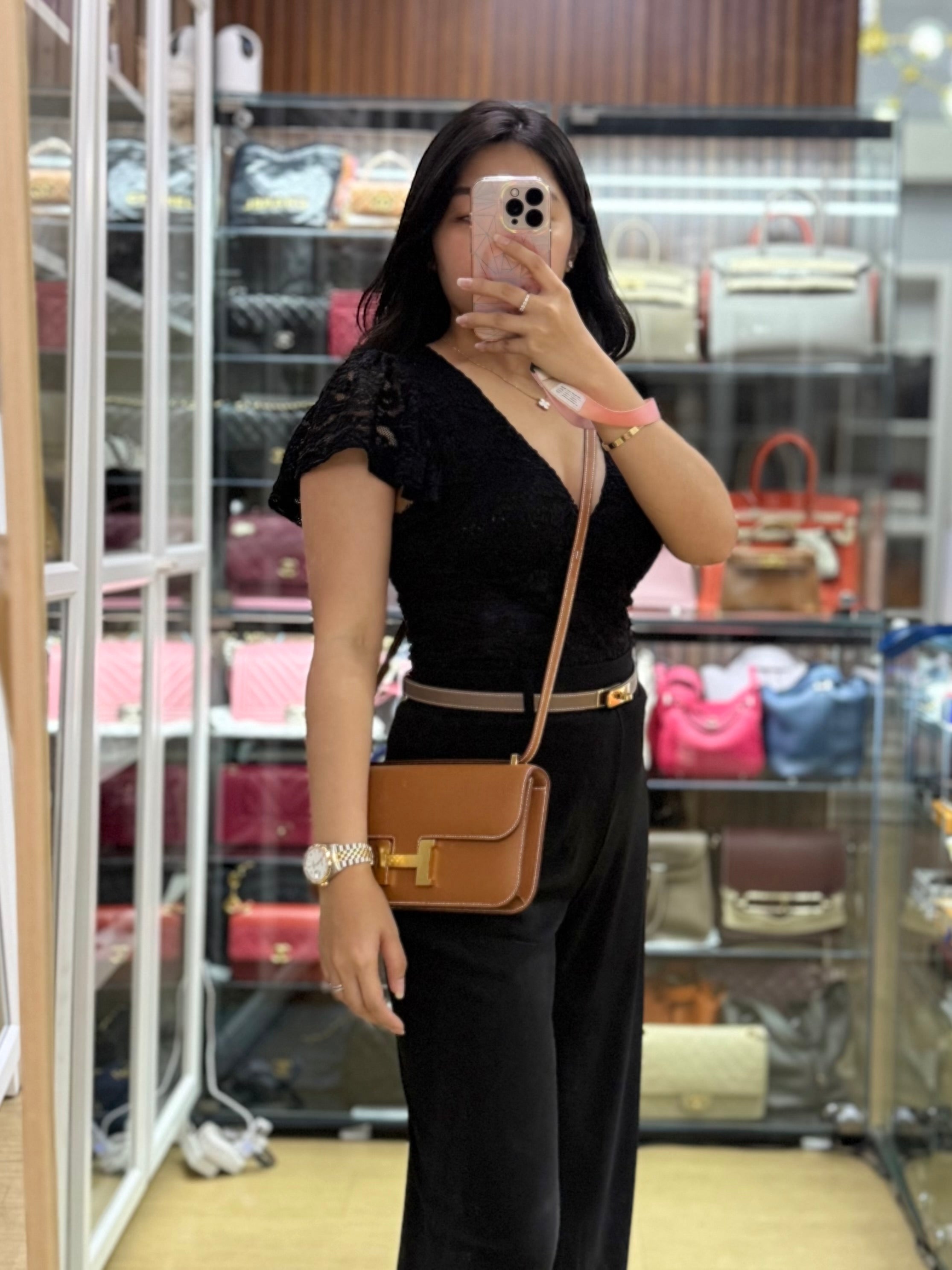 Constance Elan in Gold Epsom Leather with Gold Hardware Stamp K(2025) | Purse Maison Luxury Bags Shop