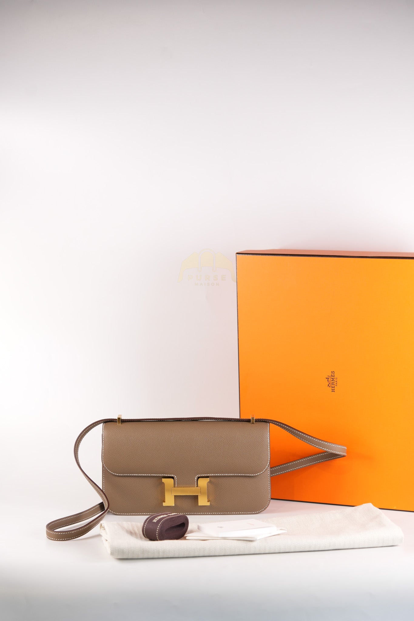 Constance Elan in Etoupe Epsom Leather and Gold Hardware Stamp W (2024) | Purse Maison Luxury Bags Shop