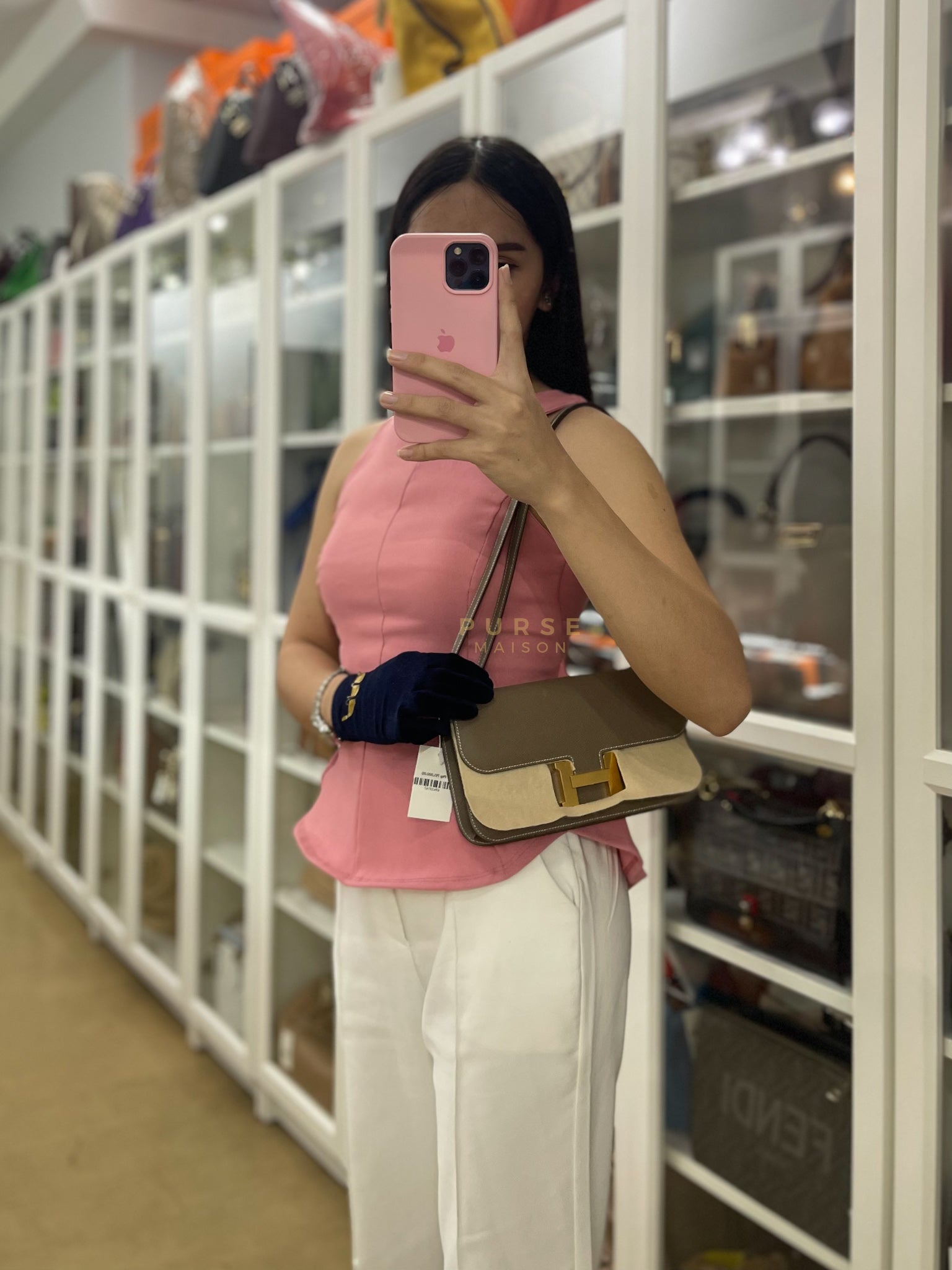 Constance Elan Etoupe In Epsom Leather and Gold Hardware Stamp W (2024) | Purse Maison Luxury Bags Shop