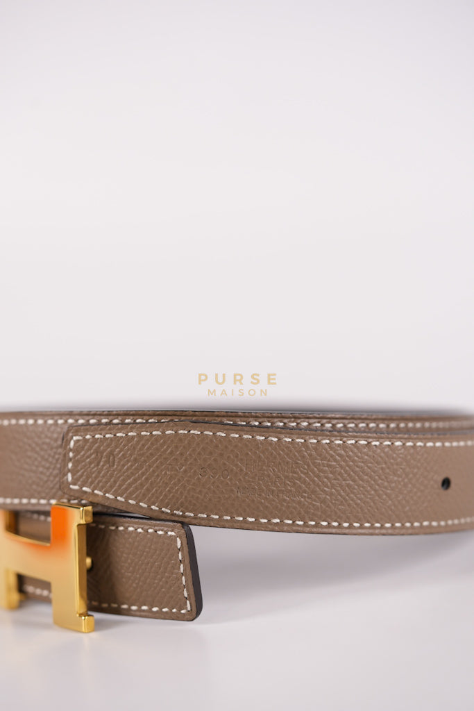 Constance Reversible Belt in Etoupe/Black Epsom Leather and Gold Hardware Stamp D (2019) Size 70cm | Purse Maison Luxury Bags Shop