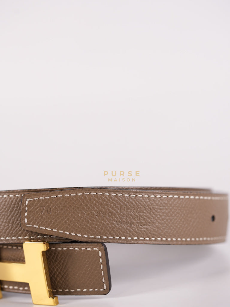 Constance Reversible Belt in Etoupe/Black Epsom Leather and Gold Hardware Stamp D (2019) Size 70cm | Purse Maison Luxury Bags Shop