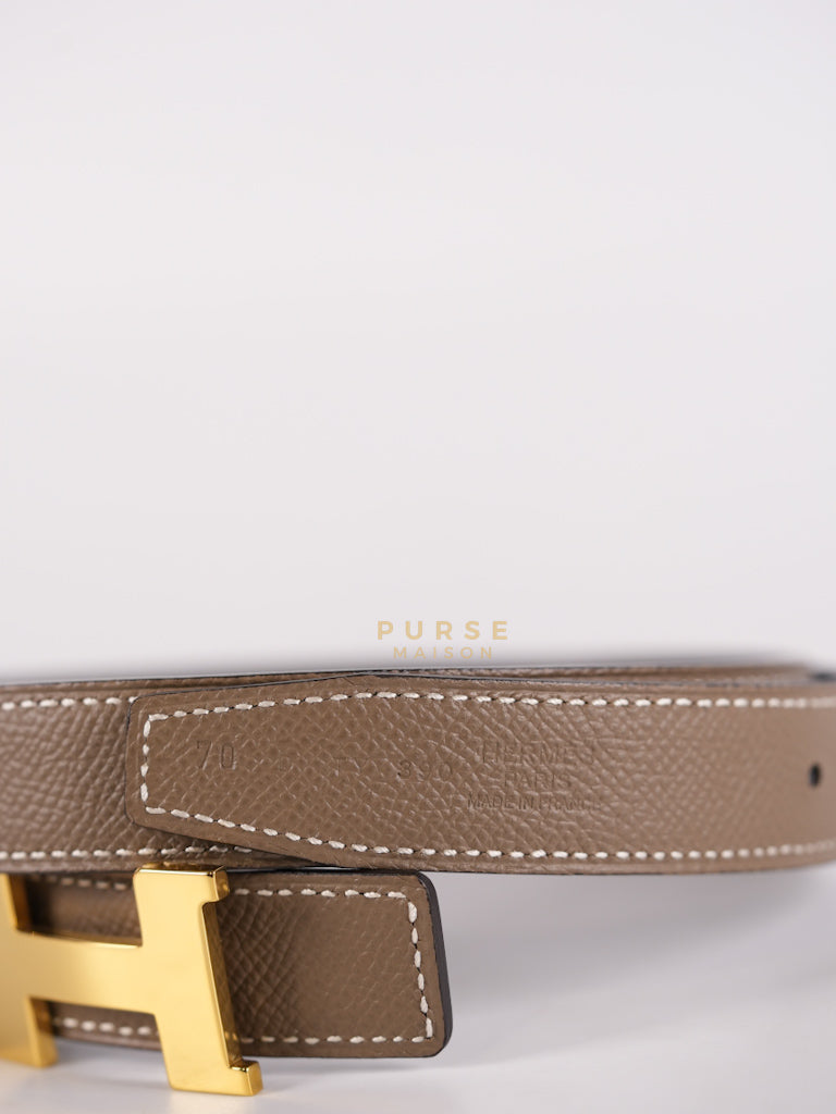 Constance Reversible Belt in Etoupe/Black Epsom Leather and Gold Hardware Stamp D (2019) Size 70cm | Purse Maison Luxury Bags Shop