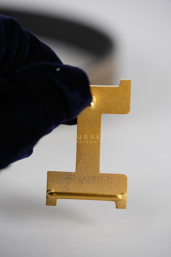 Constance Reversible Belt in Etoupe/Black Epsom Leather and Gold Hardware Stamp D (2019) Size 70cm | Purse Maison Luxury Bags Shop