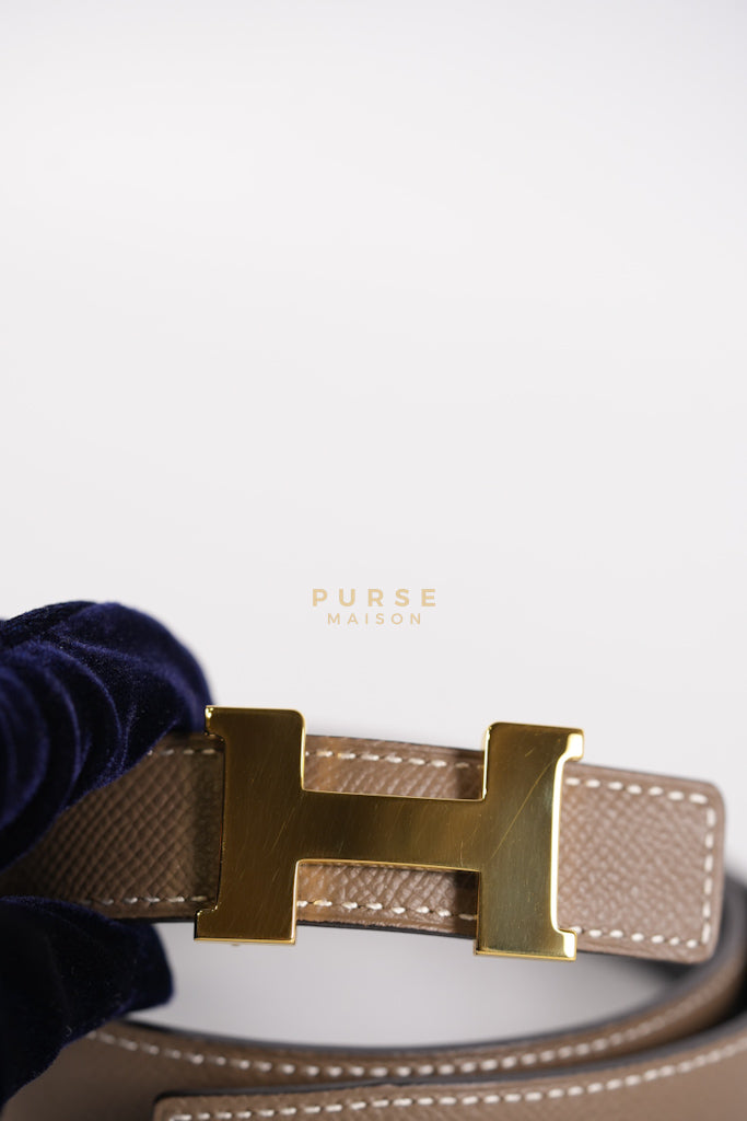 Constance Reversible Belt in Etoupe/Black Epsom Leather and Gold Hardware Stamp D (2019) Size 70cm | Purse Maison Luxury Bags Shop