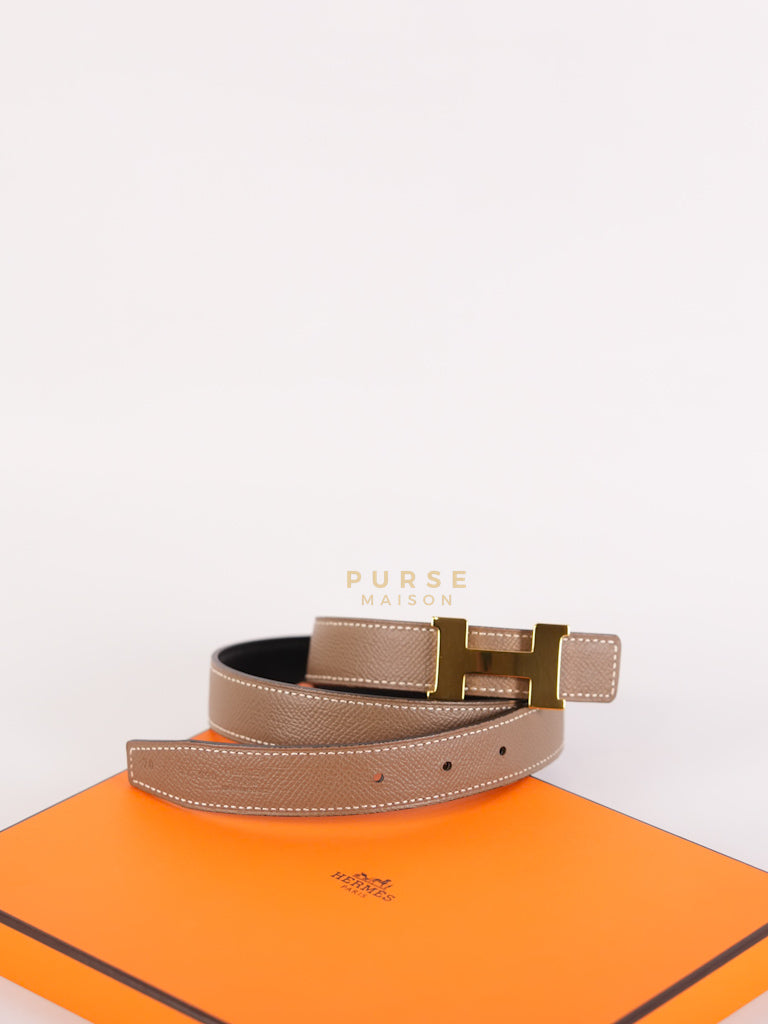 Constance Reversible Belt in Etoupe/Black Epsom Leather and Gold Hardware Stamp D (2019) Size 70cm | Purse Maison Luxury Bags Shop