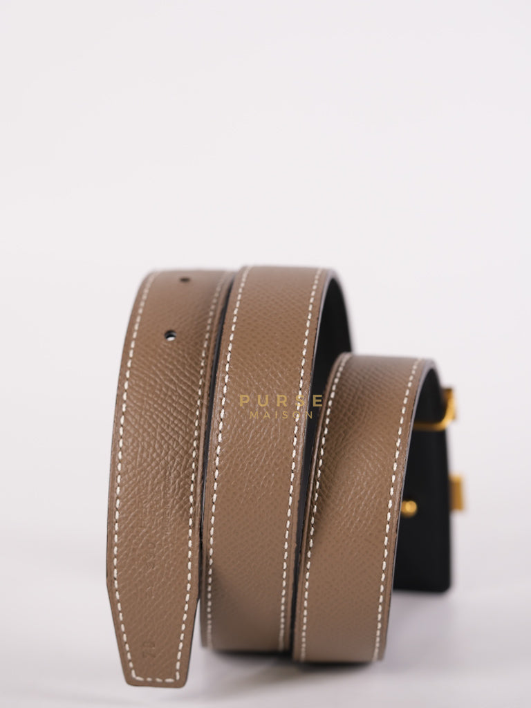 Constance Reversible Belt in Etoupe/Black Epsom Leather and Gold Hardware Stamp D (2019) Size 70cm | Purse Maison Luxury Bags Shop