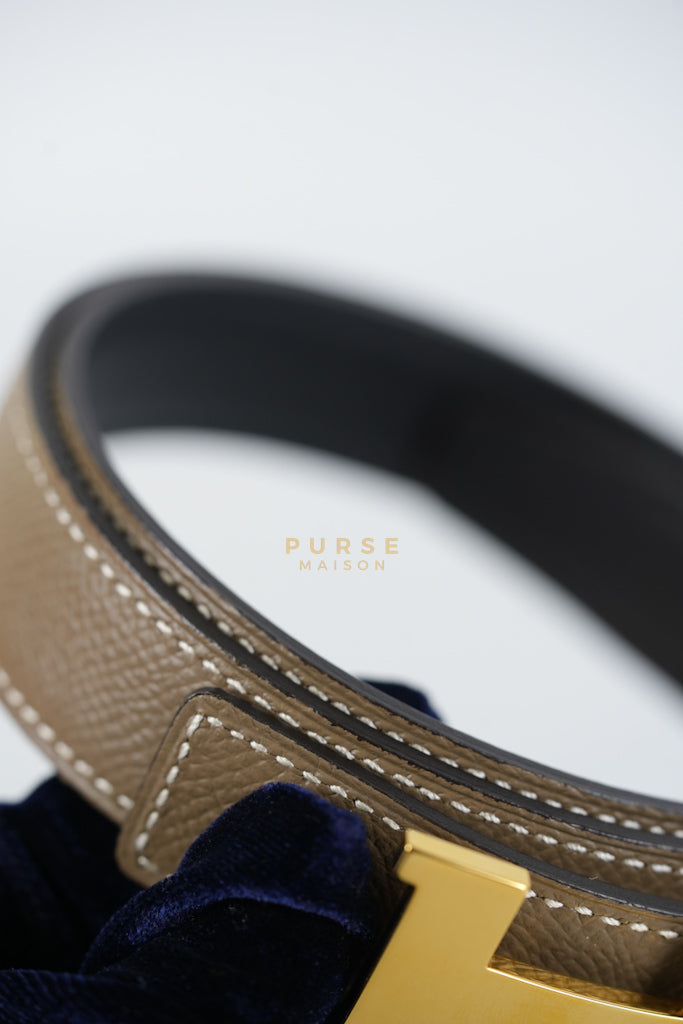 Constance Reversible Belt in Etoupe/Black Epsom Leather and Gold Hardware Stamp D (2019) Size 70cm | Purse Maison Luxury Bags Shop