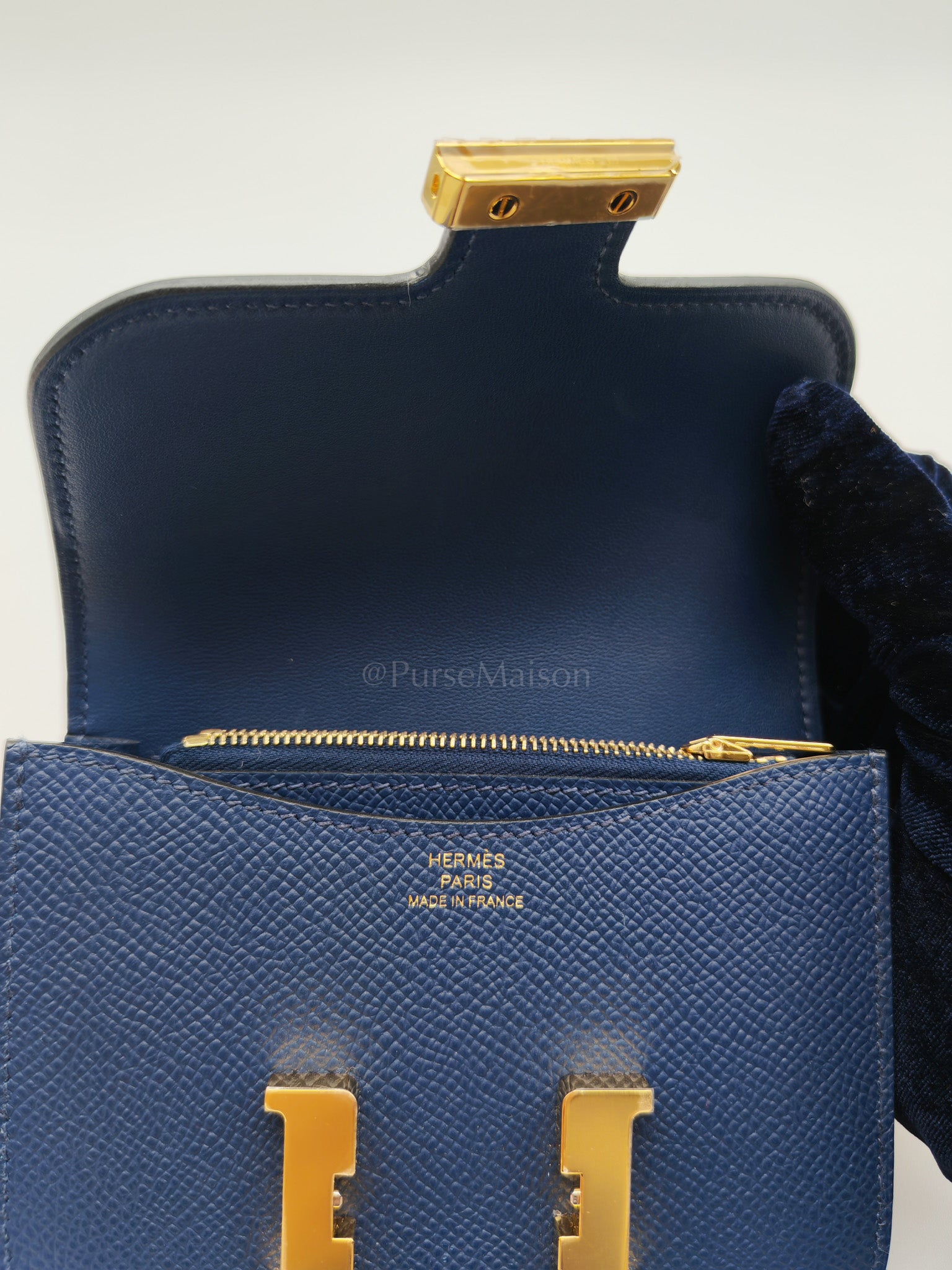 Constance Slim Wallet in Bleu Saphir Epsom Leather Gold Hardware Stamp B(2023) | Purse Maison Luxury Bags Shop