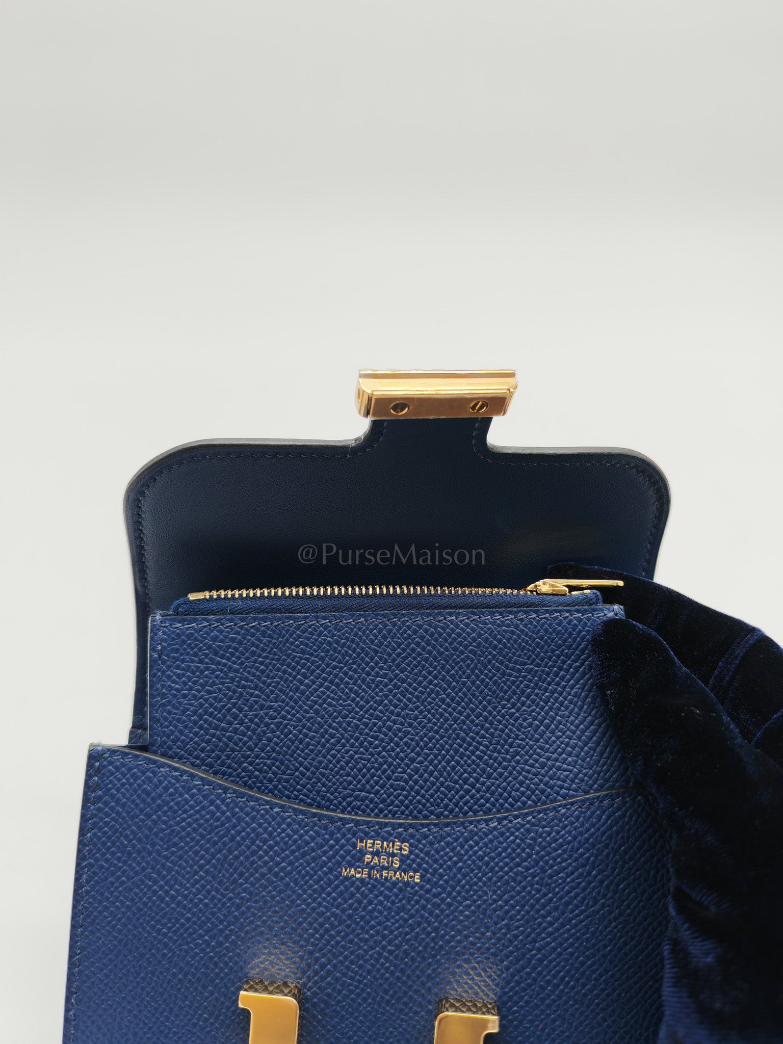 Constance Slim Wallet in Bleu Saphir Epsom Leather Gold Hardware Stamp B(2023) | Purse Maison Luxury Bags Shop