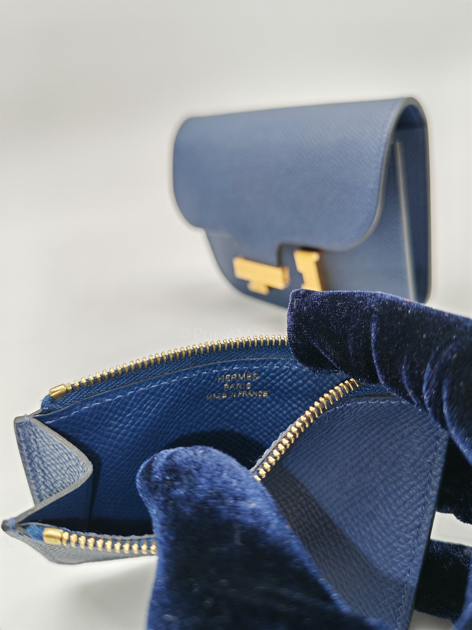 Constance Slim Wallet in Bleu Saphir Epsom Leather Gold Hardware Stamp B(2023) | Purse Maison Luxury Bags Shop