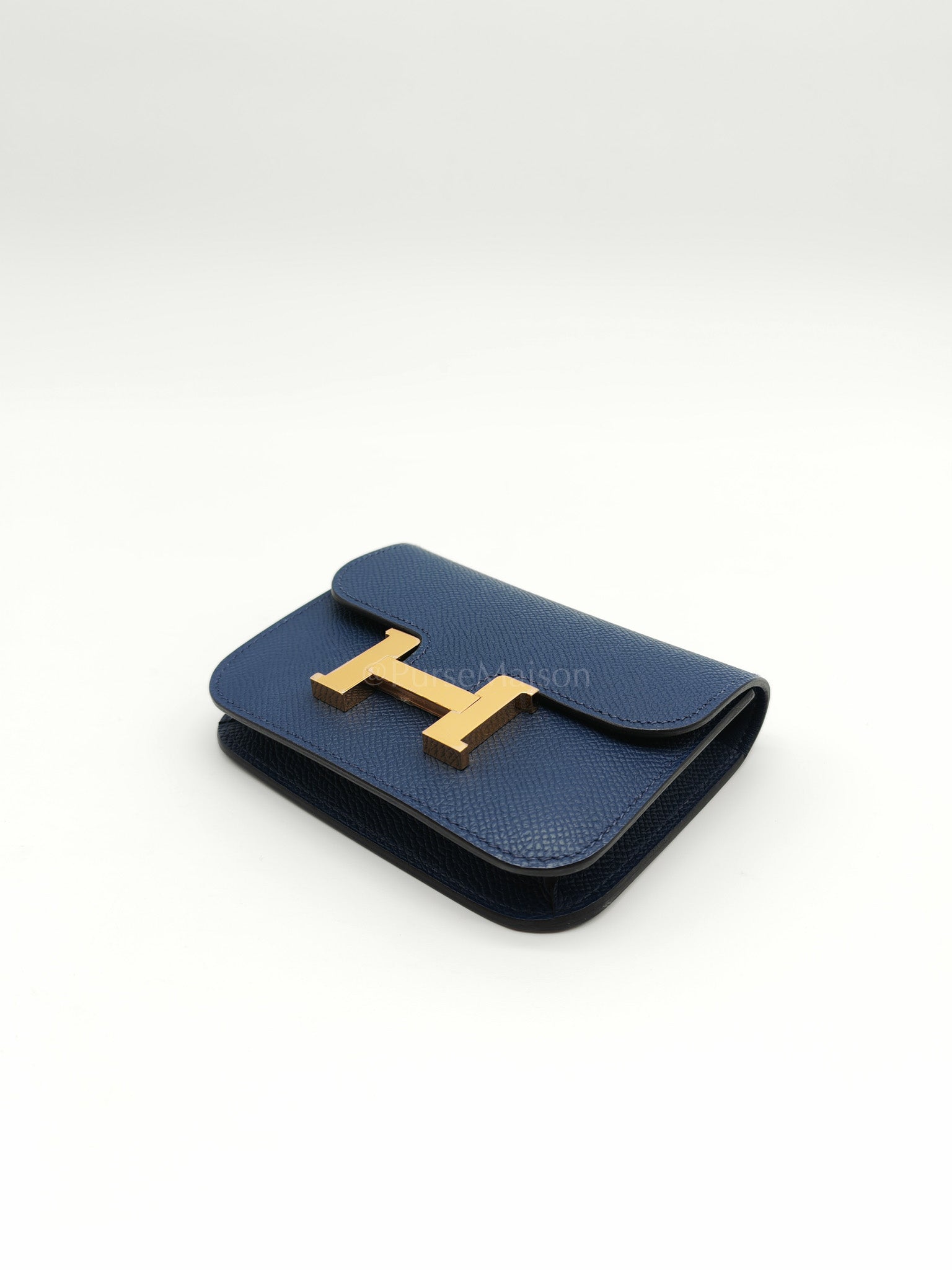 Constance Slim Wallet in Bleu Saphir Epsom Leather Gold Hardware Stamp B(2023) | Purse Maison Luxury Bags Shop