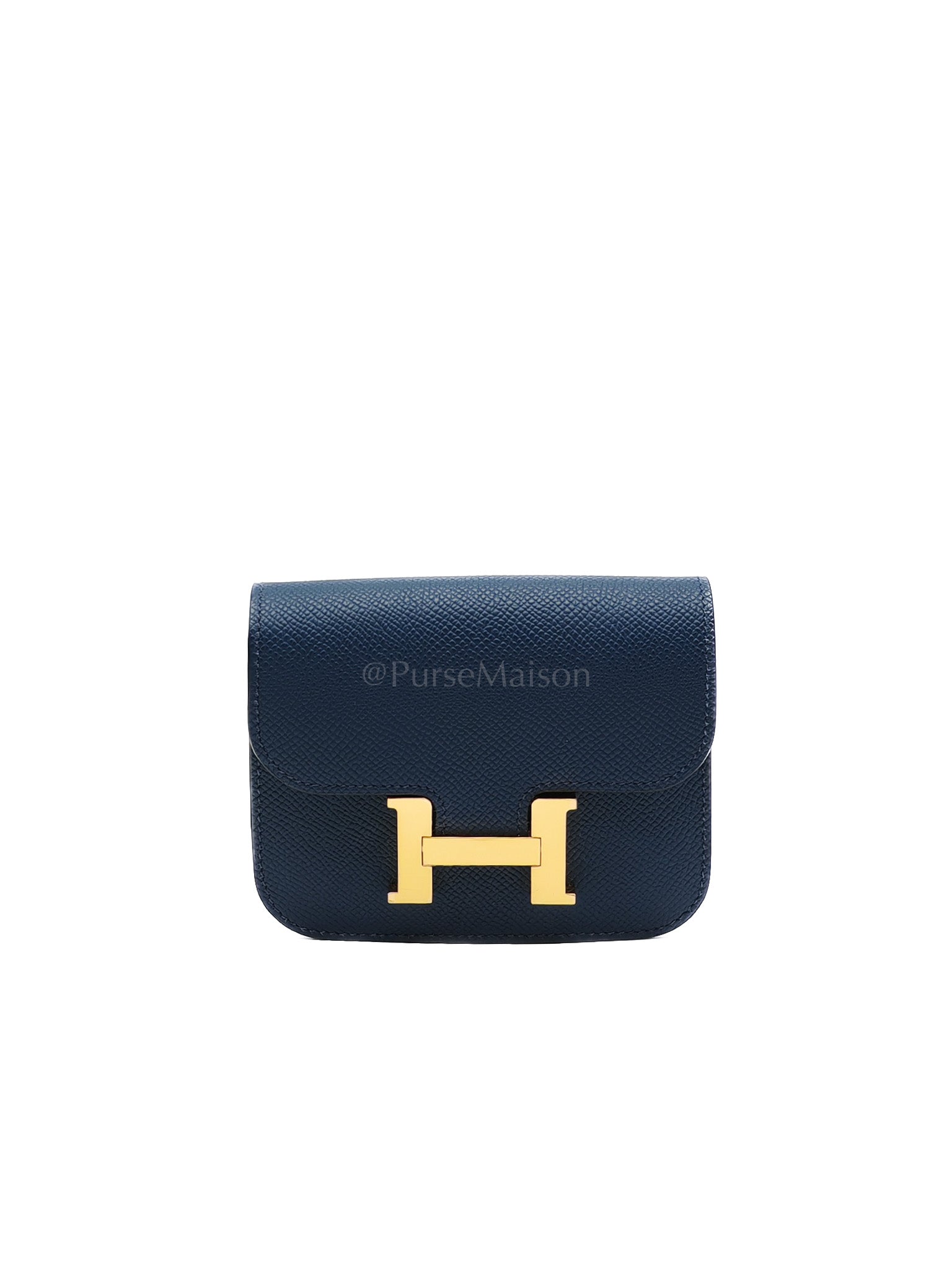Constance Slim Wallet in Bleu Saphir Epsom Leather Gold Hardware Stamp B(2023) | Purse Maison Luxury Bags Shop