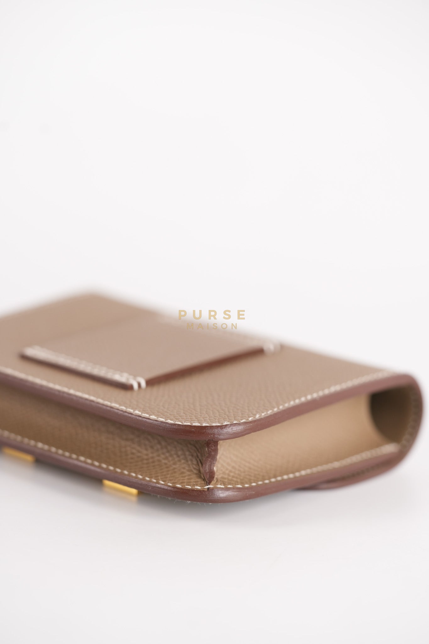 Constance Slim Wallet in Etoupe Epsom Leather & Gold Hardware Stamp W (2024) | Purse Maison Luxury Bags Shop