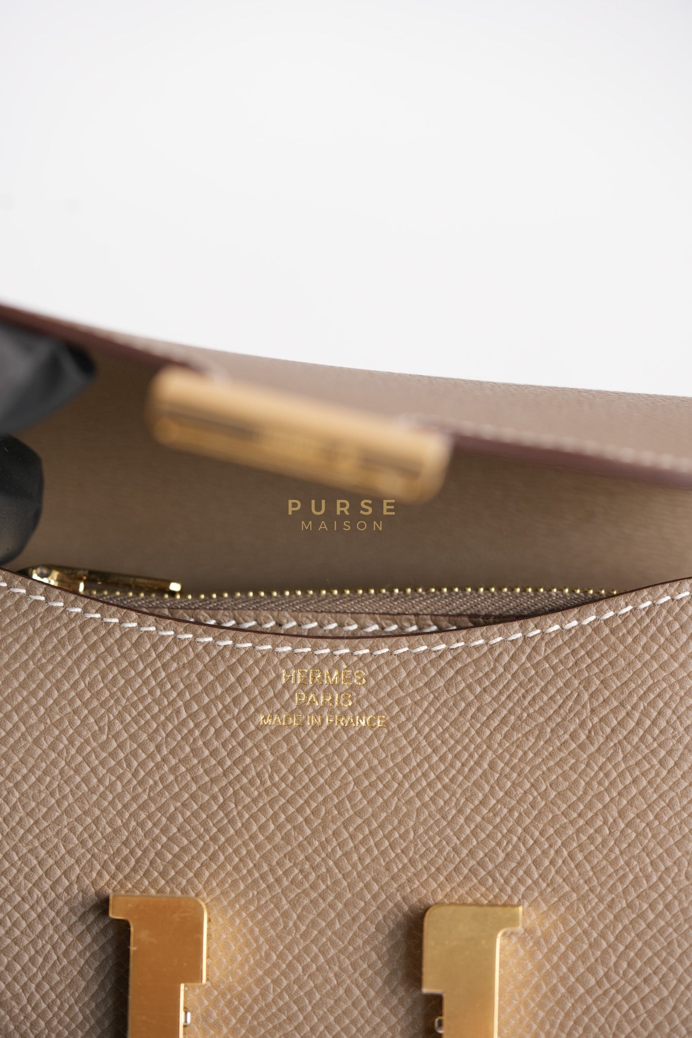 Constance Slim Wallet in Etoupe Epsom Leather & Gold Hardware Stamp W (2024) | Purse Maison Luxury Bags Shop