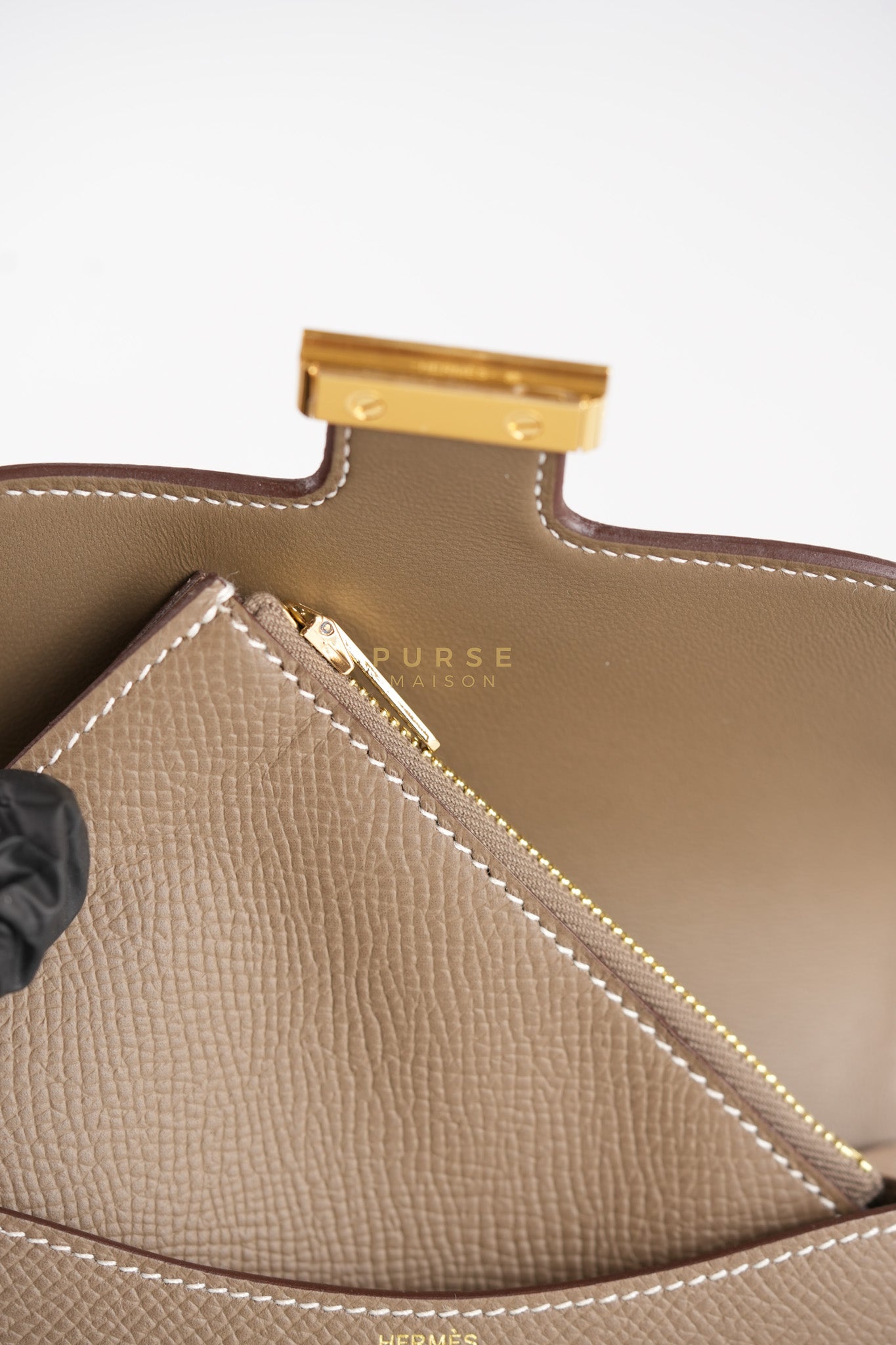 Constance Slim Wallet in Etoupe Epsom Leather & Gold Hardware Stamp W (2024) | Purse Maison Luxury Bags Shop