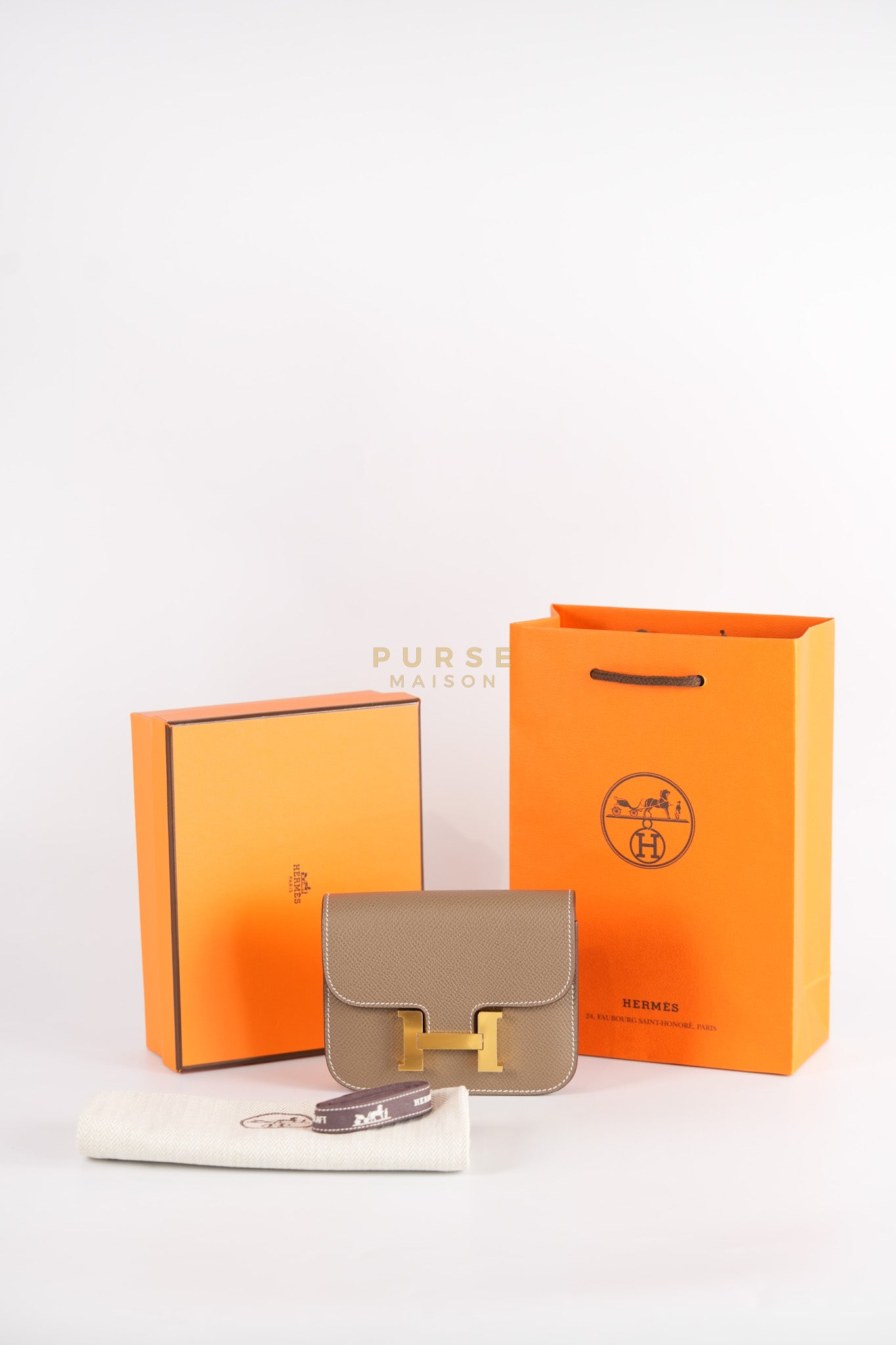 Constance Slim Wallet in Etoupe Epsom Leather & Gold Hardware Stamp W (2024) | Purse Maison Luxury Bags Shop