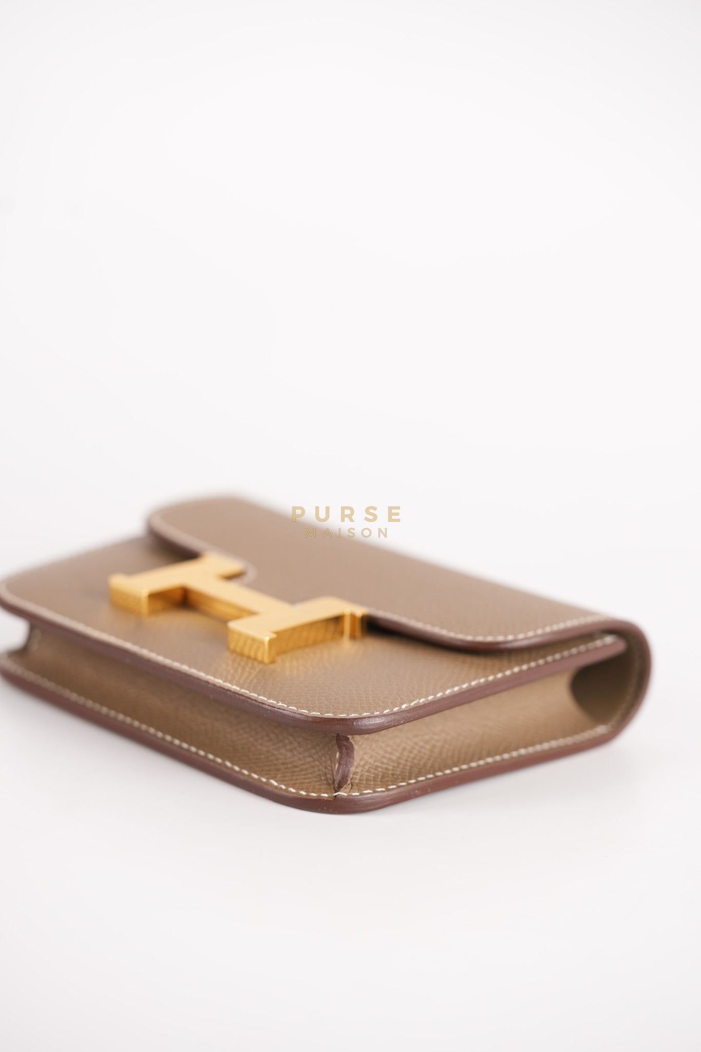 Constance Slim Wallet in Etoupe Epsom Leather & Gold Hardware Stamp W (2024) | Purse Maison Luxury Bags Shop