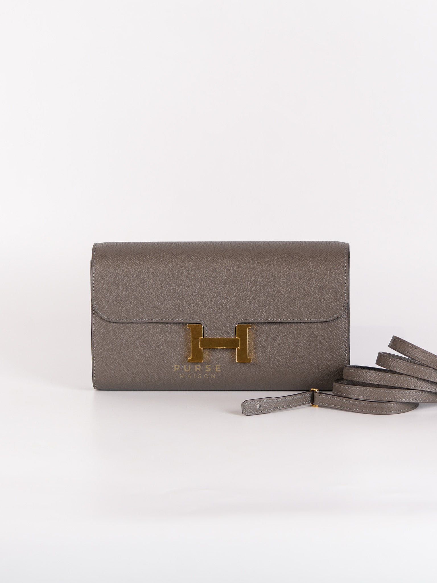 Constance To Go Gris Meyer Epsom Leather in Gold Hardware Stamp U (2022) | Purse Maison Luxury Bags Shop