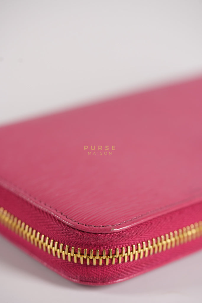 Continental Logo Long Zip Wallet in Pink Saffiano Leather & Gold Hardware | Purse Maison Luxury Bags Shop