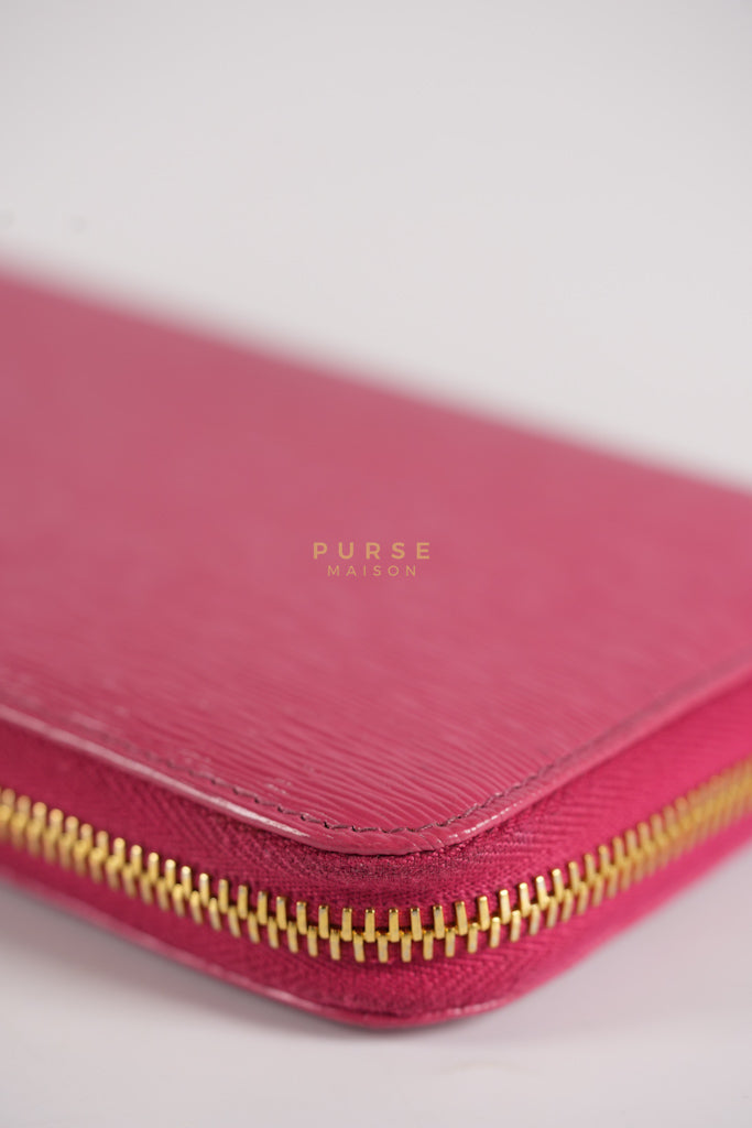 Continental Logo Long Zip Wallet in Pink Saffiano Leather & Gold Hardware | Purse Maison Luxury Bags Shop