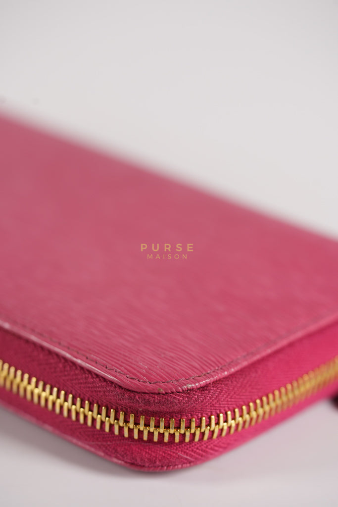 Continental Logo Long Zip Wallet in Pink Saffiano Leather & Gold Hardware | Purse Maison Luxury Bags Shop