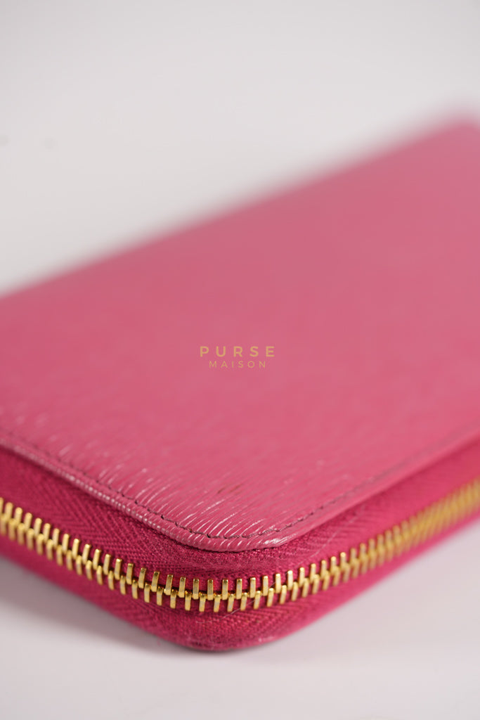 Continental Logo Long Zip Wallet in Pink Saffiano Leather & Gold Hardware | Purse Maison Luxury Bags Shop