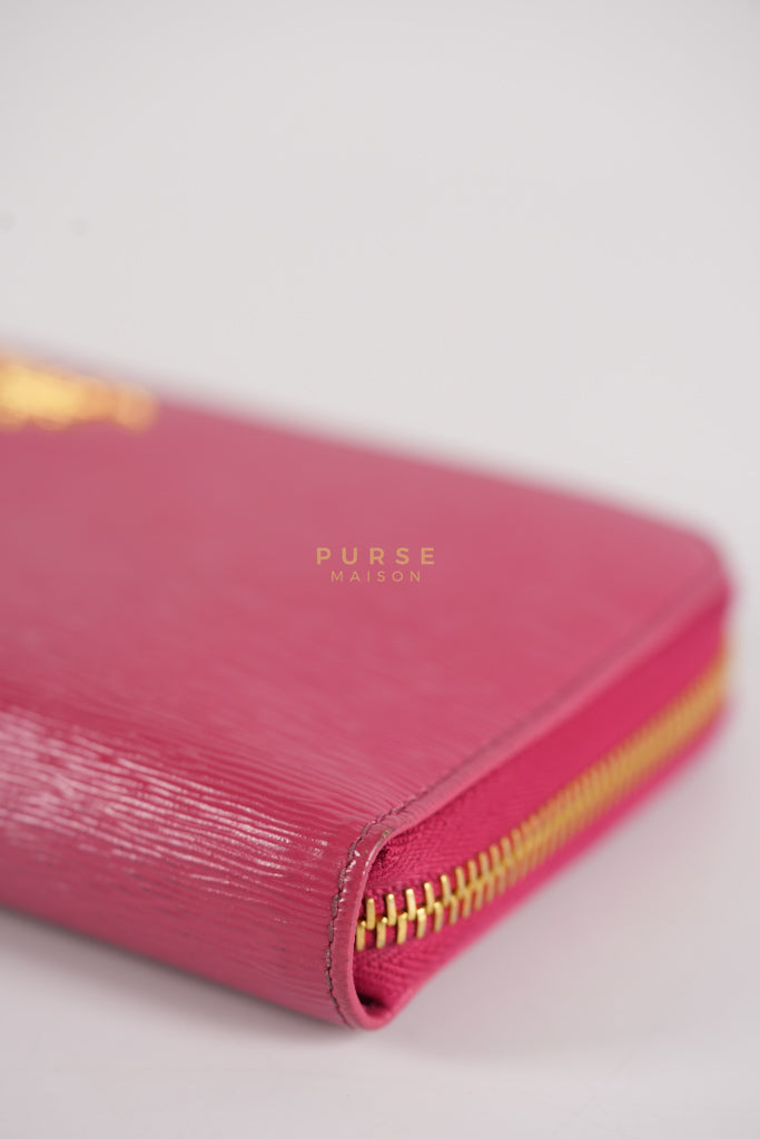 Continental Logo Long Zip Wallet in Pink Saffiano Leather & Gold Hardware | Purse Maison Luxury Bags Shop