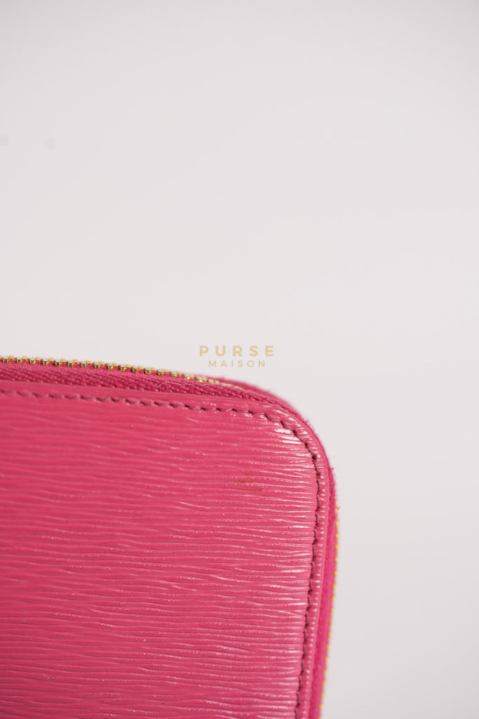 Continental Logo Long Zip Wallet in Pink Saffiano Leather & Gold Hardware | Purse Maison Luxury Bags Shop